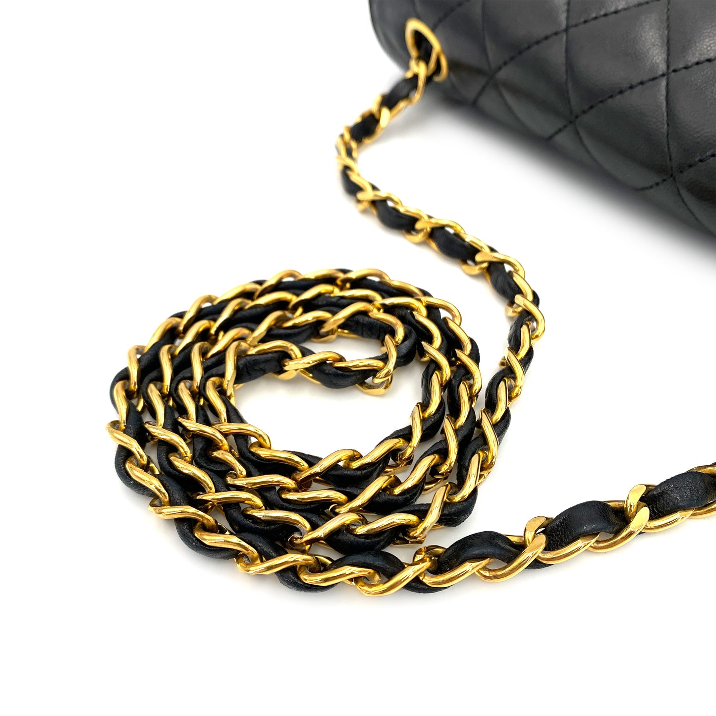 CHANEL VINTAGE HALF MOON CHAIN SHOULDER BAG BLACK LAMB SKIN 90241650