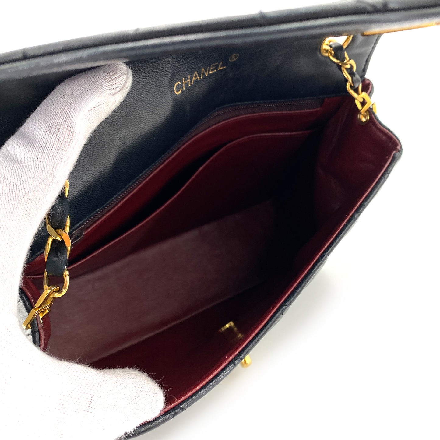 CHANEL VINTAGE HALF MOON CHAIN SHOULDER BAG BLACK LAMB SKIN 90241650