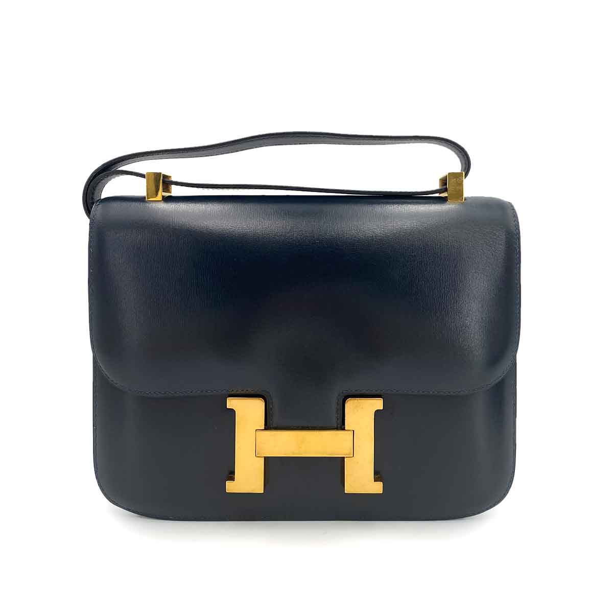 HERMES CONSTANCE 23 NAVY BOXCALF SHOULDER BAG 〇Q 90241662