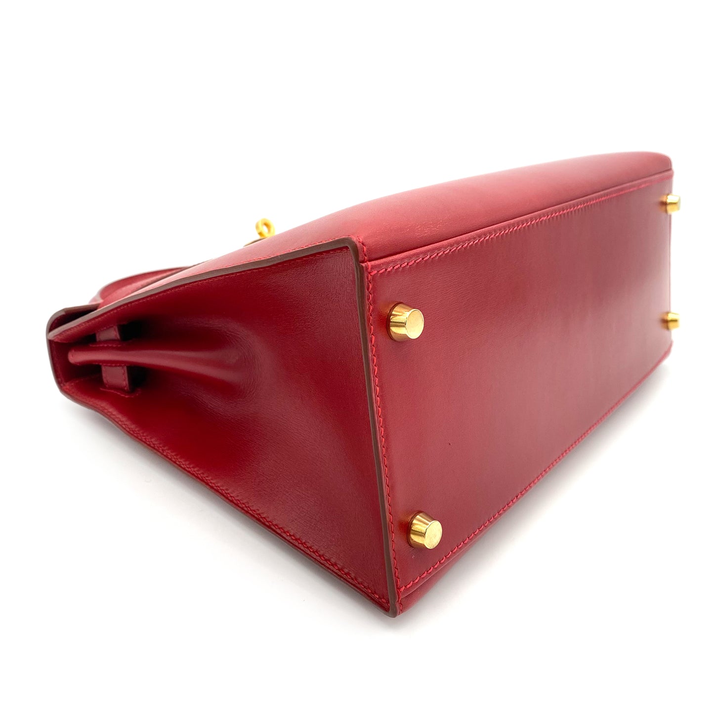 HERMES KELLY 28 SELLIER ROUGE VIF BOXCALF HAND BAG □C 90241664