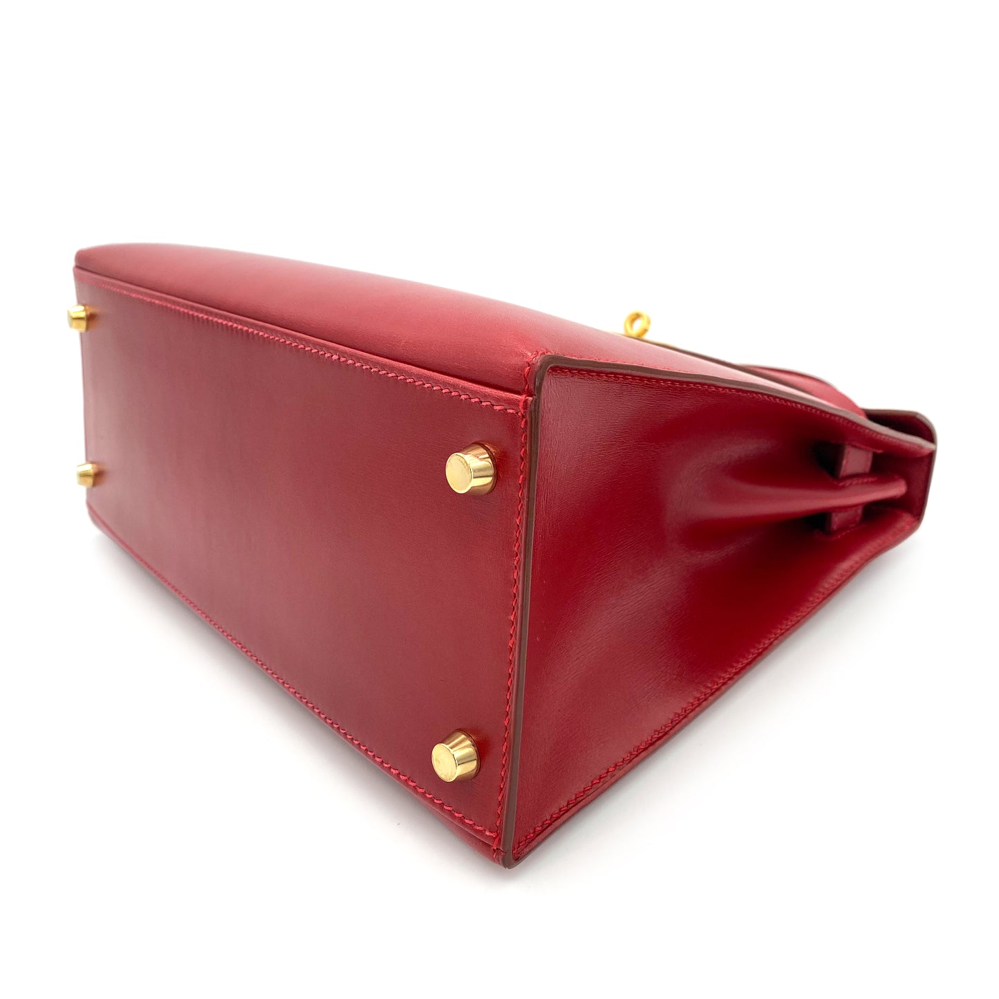 HERMES KELLY 28 SELLIER ROUGE VIF BOXCALF HAND BAG □C 90241664