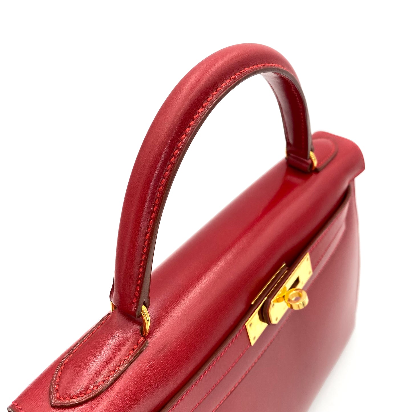 HERMES KELLY 28 SELLIER ROUGE VIF BOXCALF HAND BAG □C 90241664