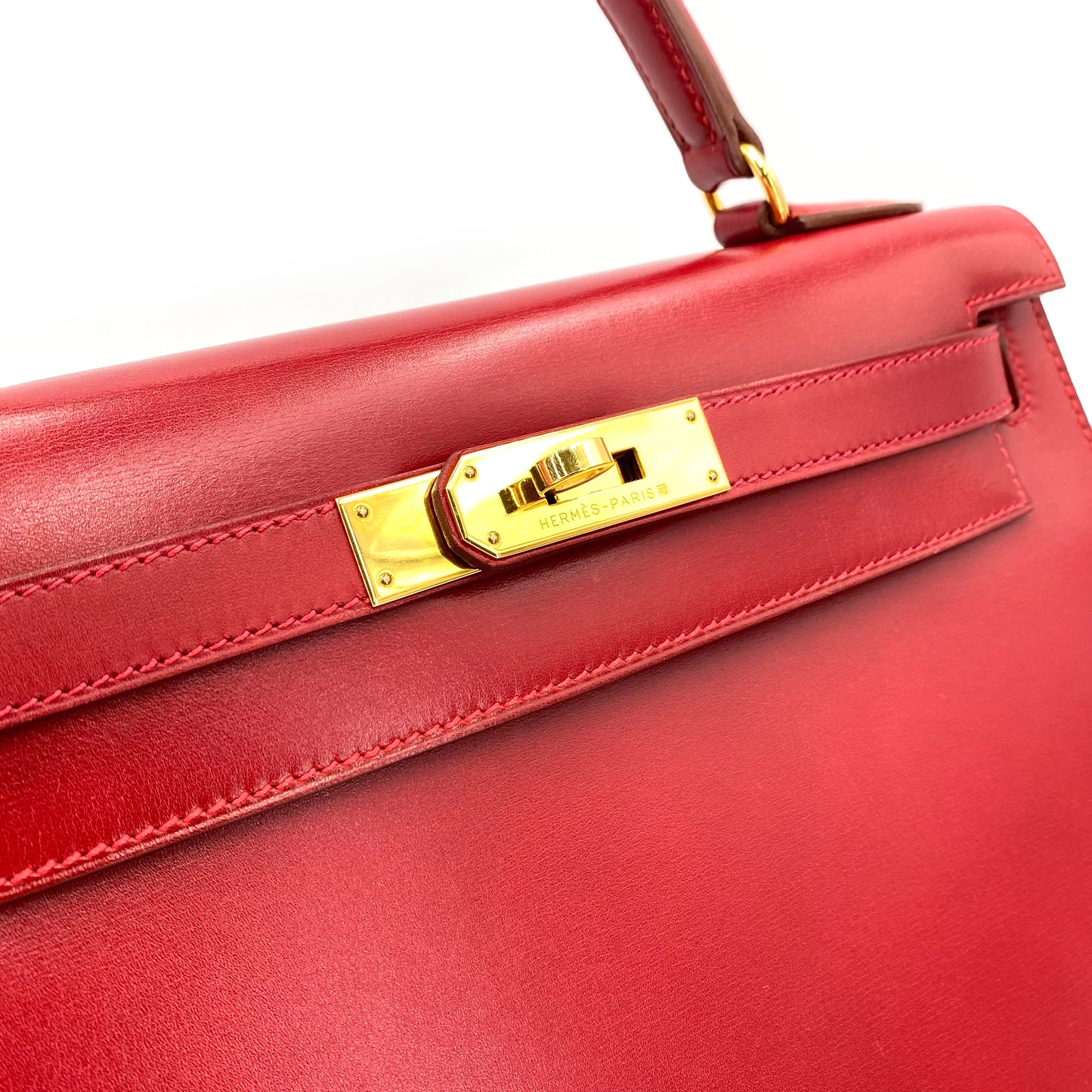 HERMES KELLY 28 SELLIER ROUGE VIF BOXCALF HAND BAG □C 90241664