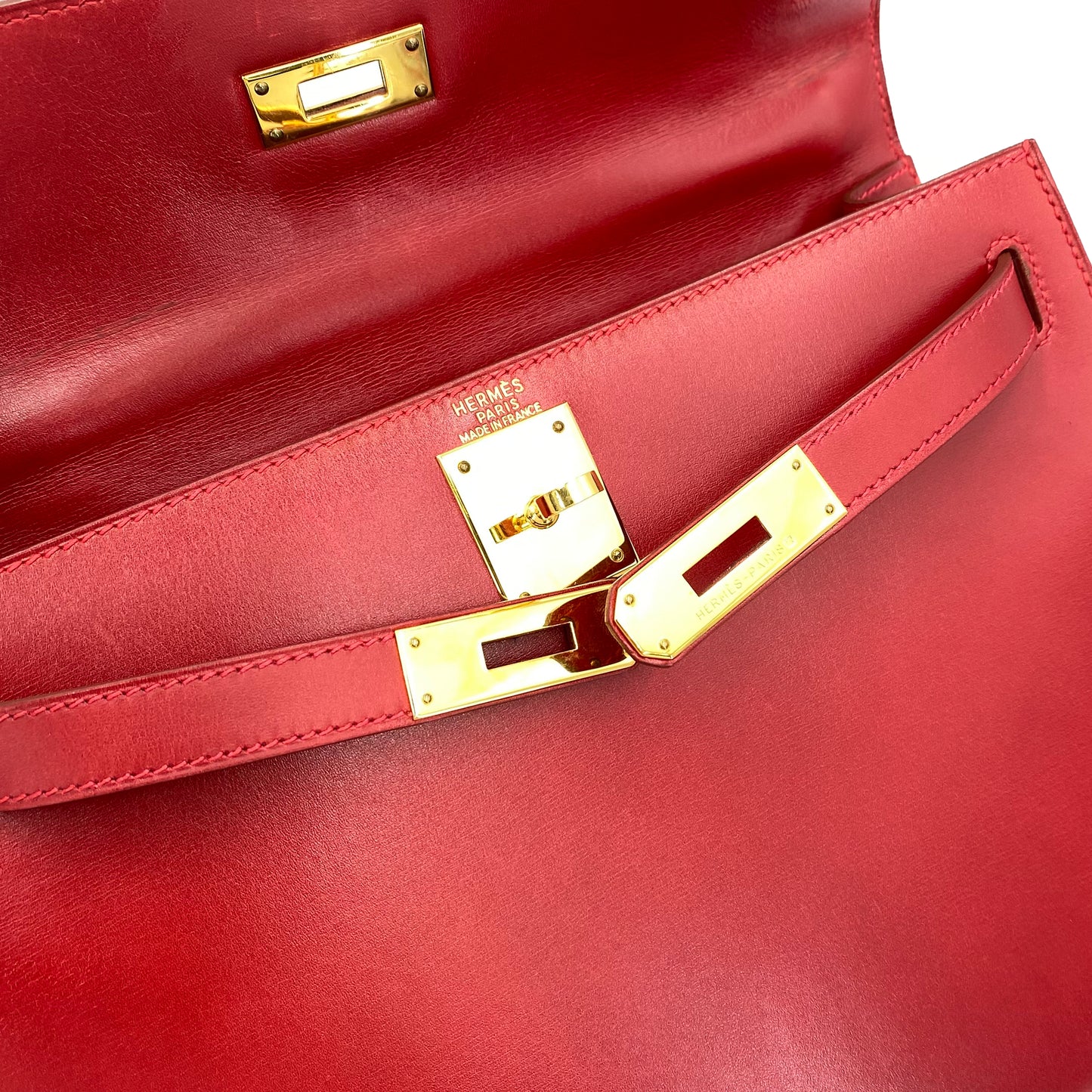 HERMES KELLY 28 SELLIER ROUGE VIF BOXCALF HAND BAG □C 90241664