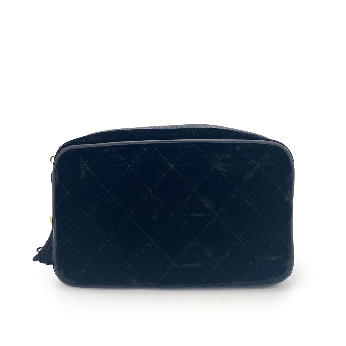 CHANEL VINTAGE FRINGE CHAIN SHOULDER BAG BLACK VELOUR 90241667