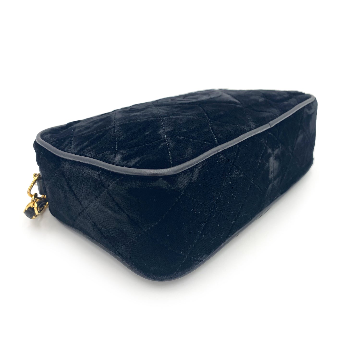 CHANEL VINTAGE FRINGE CHAIN SHOULDER BAG BLACK VELOUR 90241667