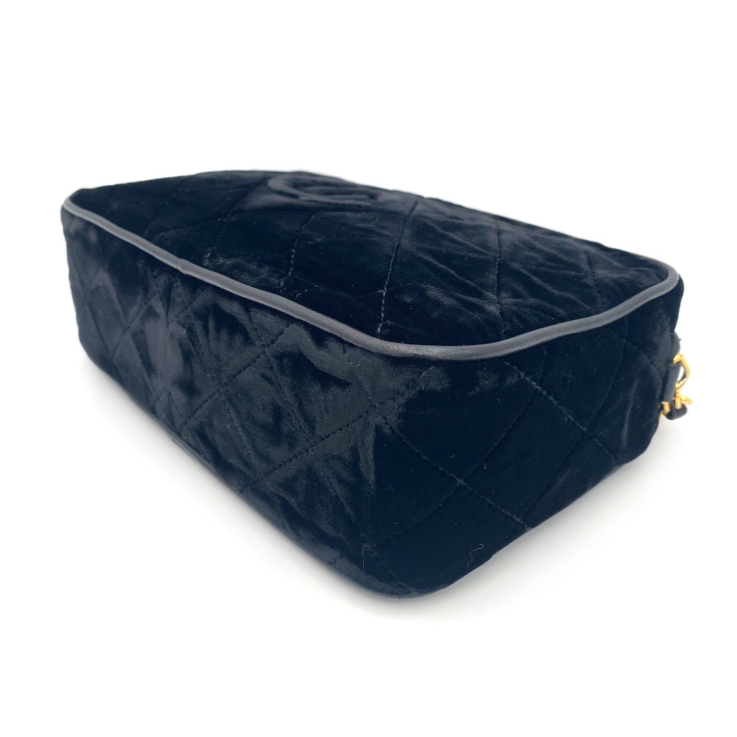 CHANEL VINTAGE FRINGE CHAIN SHOULDER BAG BLACK VELOUR 90241667