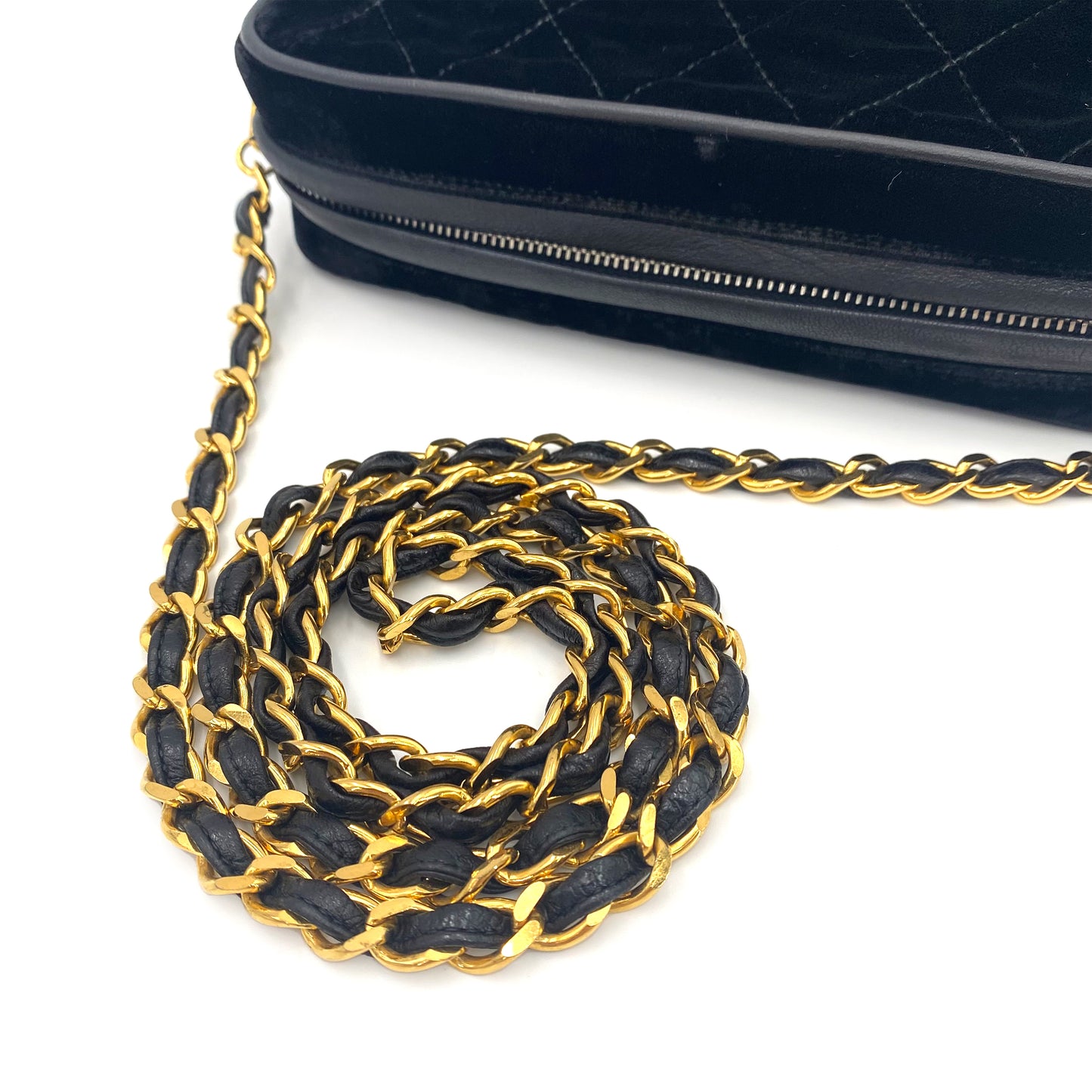 CHANEL VINTAGE FRINGE CHAIN SHOULDER BAG BLACK VELOUR 90241667