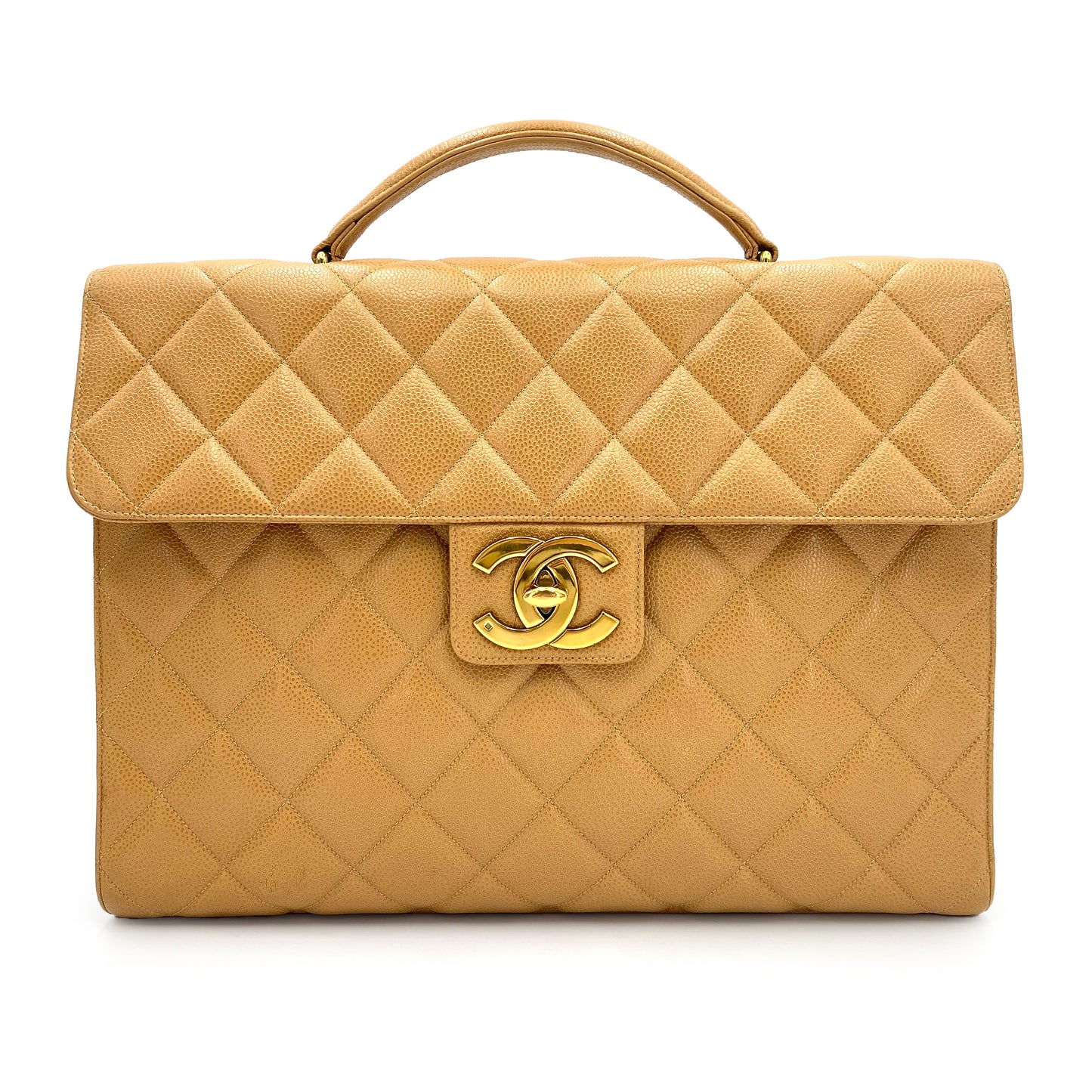 CHANEL VINTAGE BIG COCO BRIEF HAND BAG BEIGE CAVIAR SKIN 90241672
