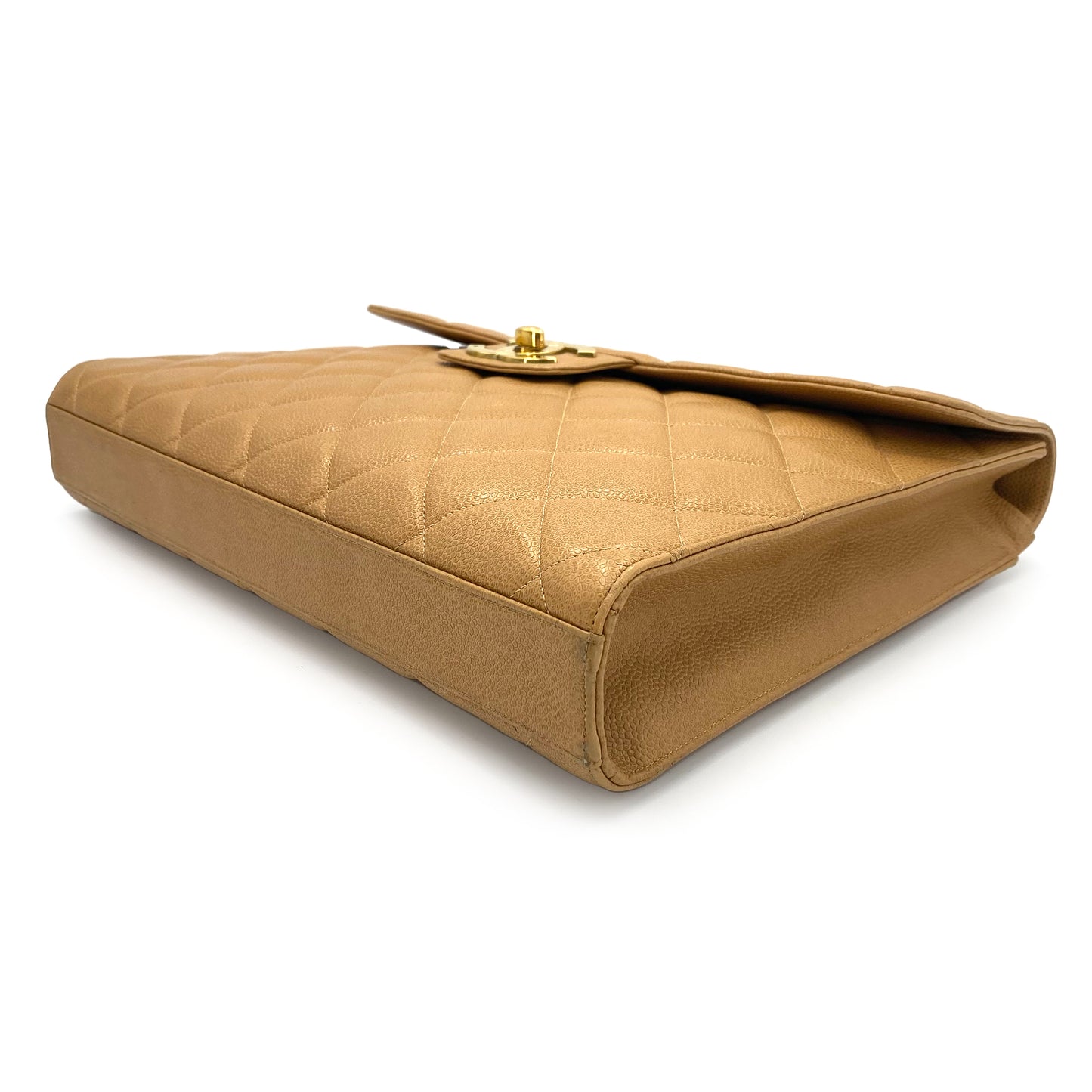 CHANEL VINTAGE BIG COCO BRIEF HAND BAG BEIGE CAVIAR SKIN 90241672