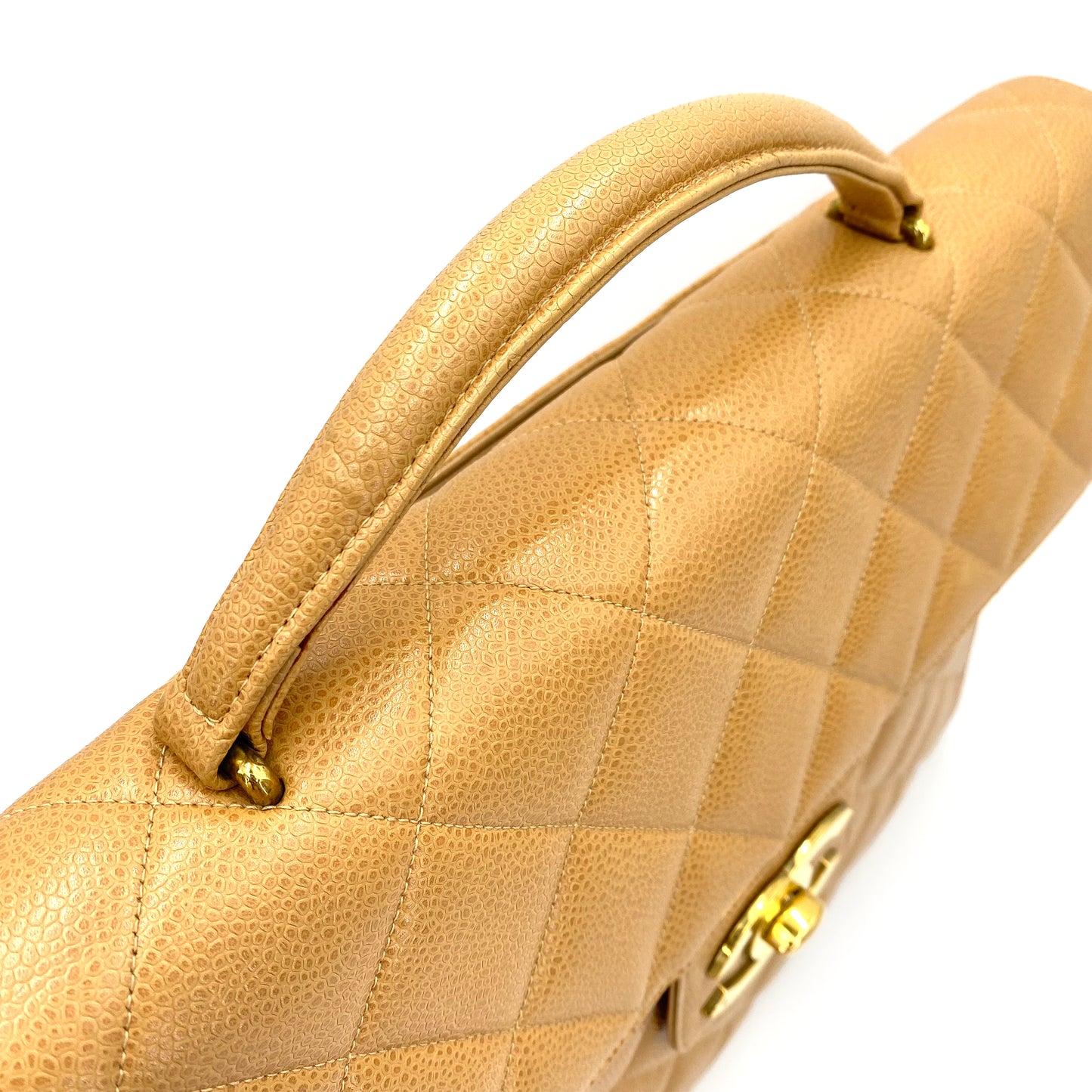 CHANEL VINTAGE BIG COCO BRIEF HAND BAG BEIGE CAVIAR SKIN 90241672