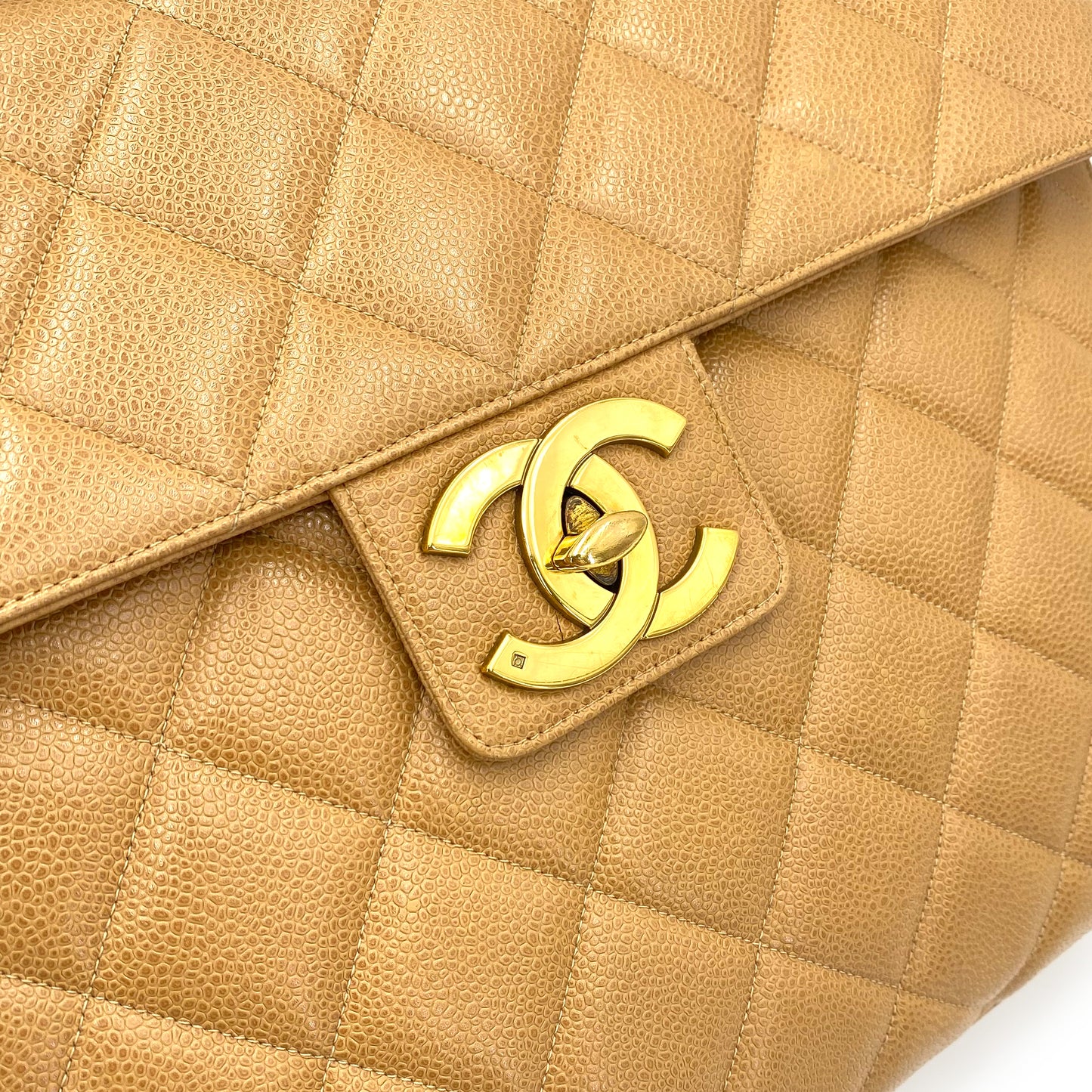 CHANEL VINTAGE BIG COCO BRIEF HAND BAG BEIGE CAVIAR SKIN 90241672