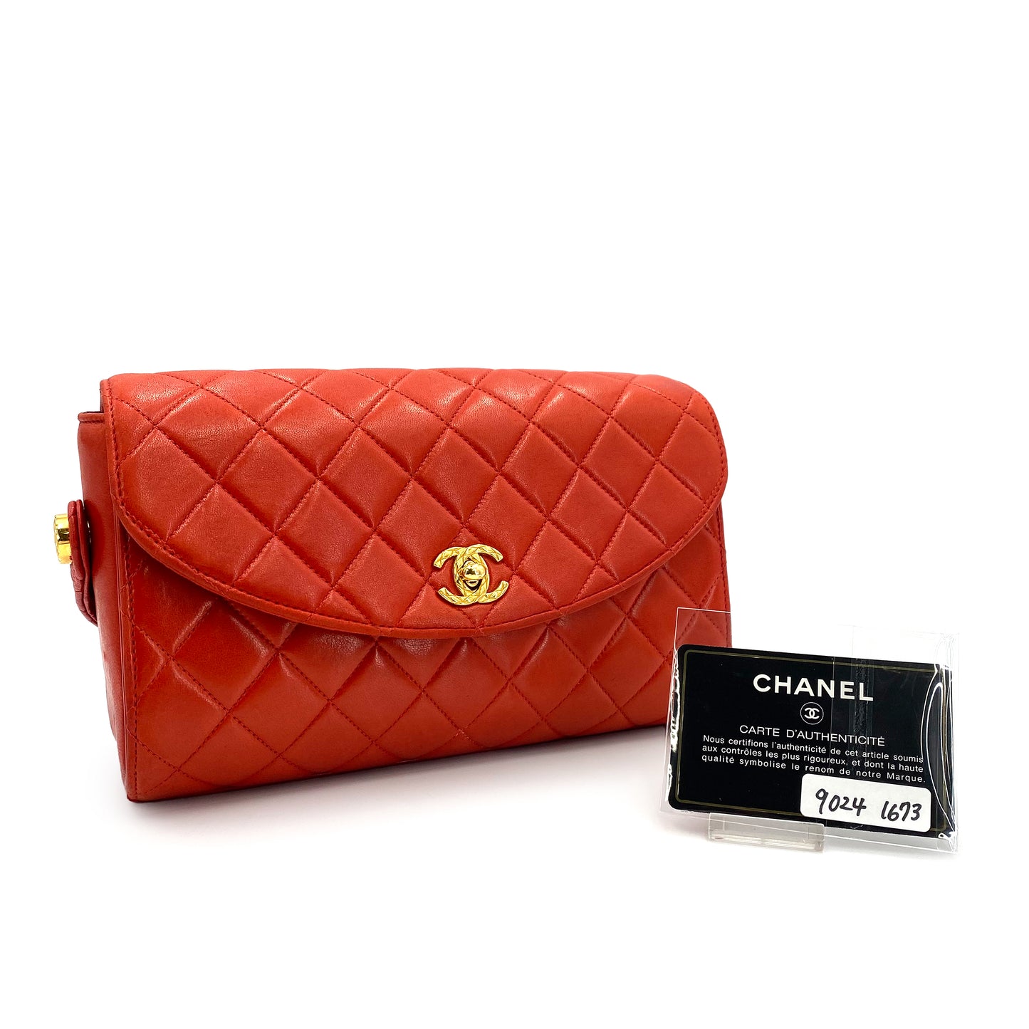 CHANEL VINTAGE MATELASSE SHOULDER BAG RED LAMB SKIN 90241673
