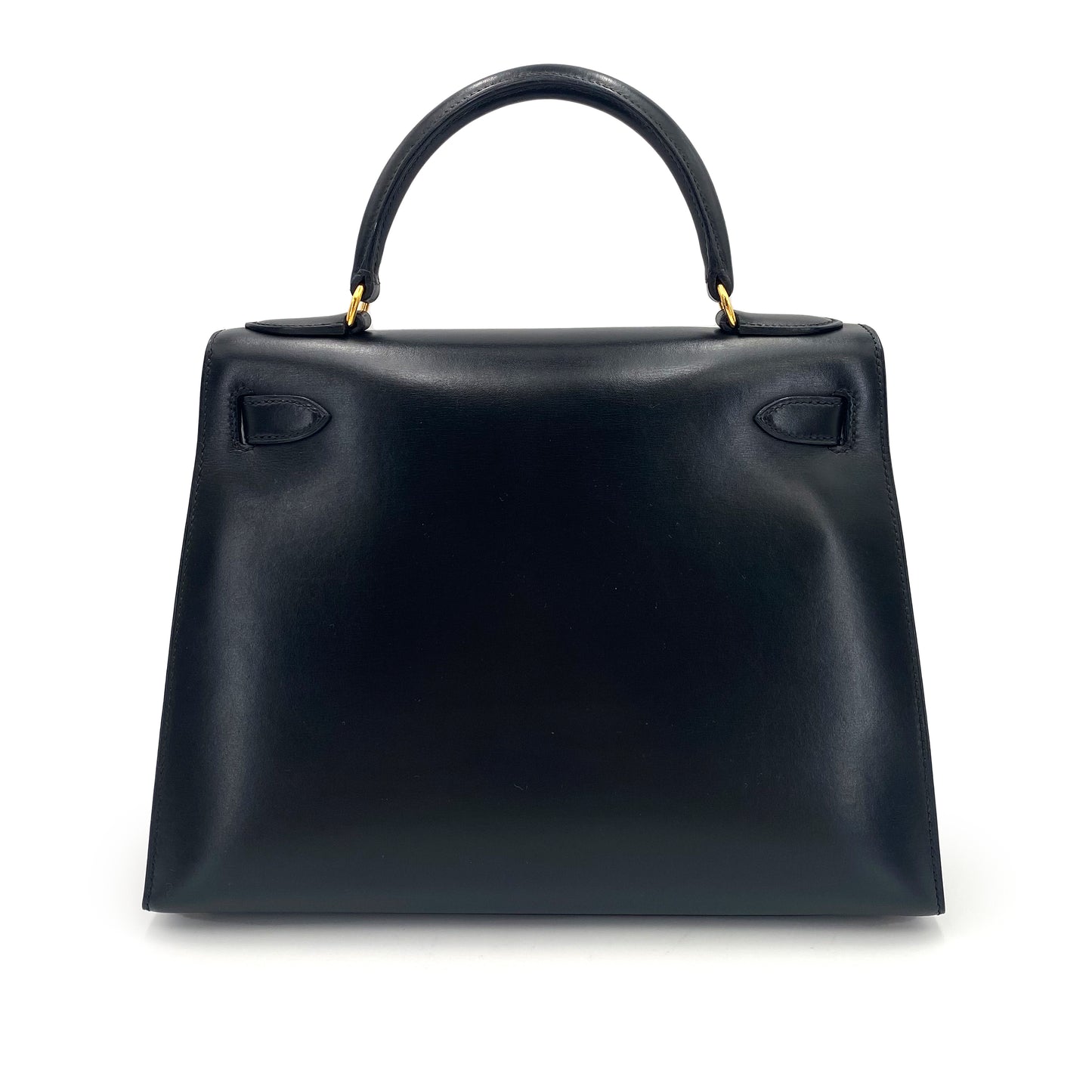 HERMES KELLY 28 SELLIER BLACK BOXCALF HAND SHOULDER BAG □A 90241674