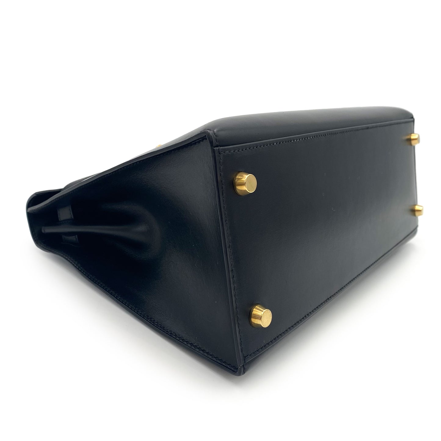 HERMES KELLY 28 SELLIER BLACK BOXCALF HAND SHOULDER BAG □A 90241674
