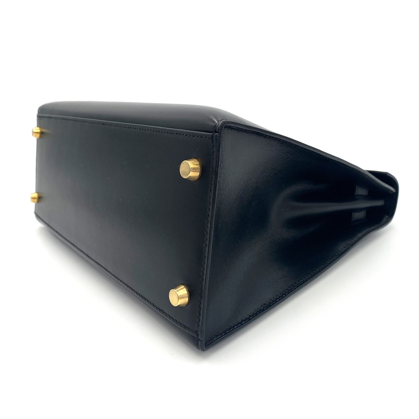 HERMES KELLY 28 SELLIER BLACK BOXCALF HAND SHOULDER BAG □A 90241674