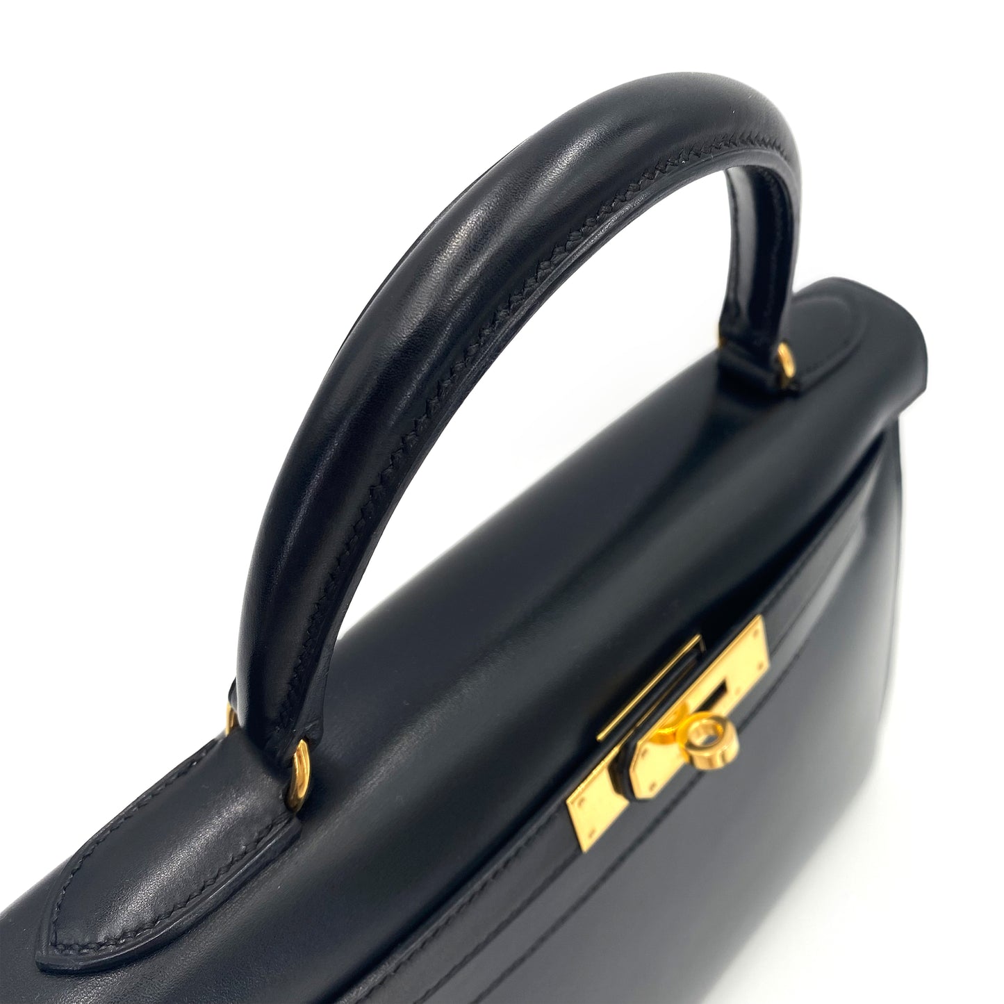 HERMES KELLY 28 SELLIER BLACK BOXCALF HAND SHOULDER BAG □A 90241674