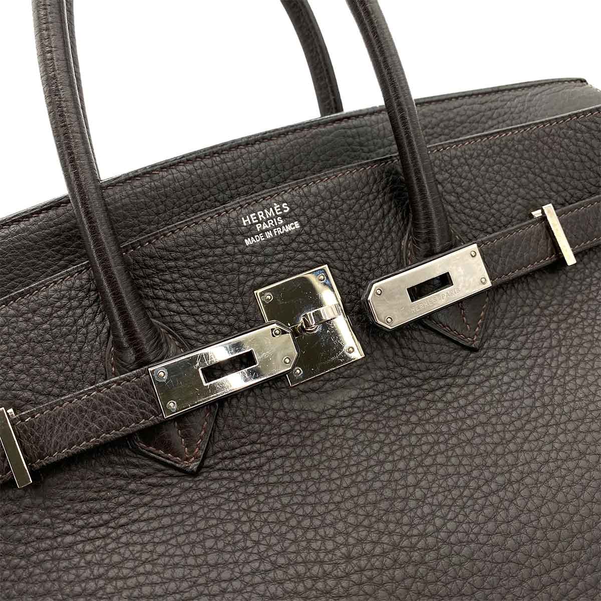 HERMES BIRKIN 35 EBENE TAURILLON CLEMENCE HAND BAG □E SHW 90241686