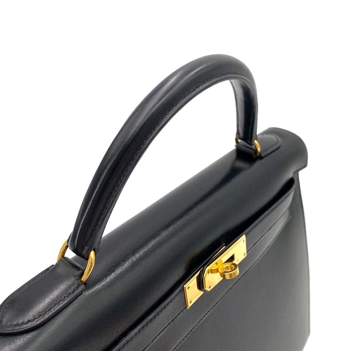 HERMES KELLY 32 SELLIER BLACK BOXCALF HAND SHOULDER BAG □B 90241688