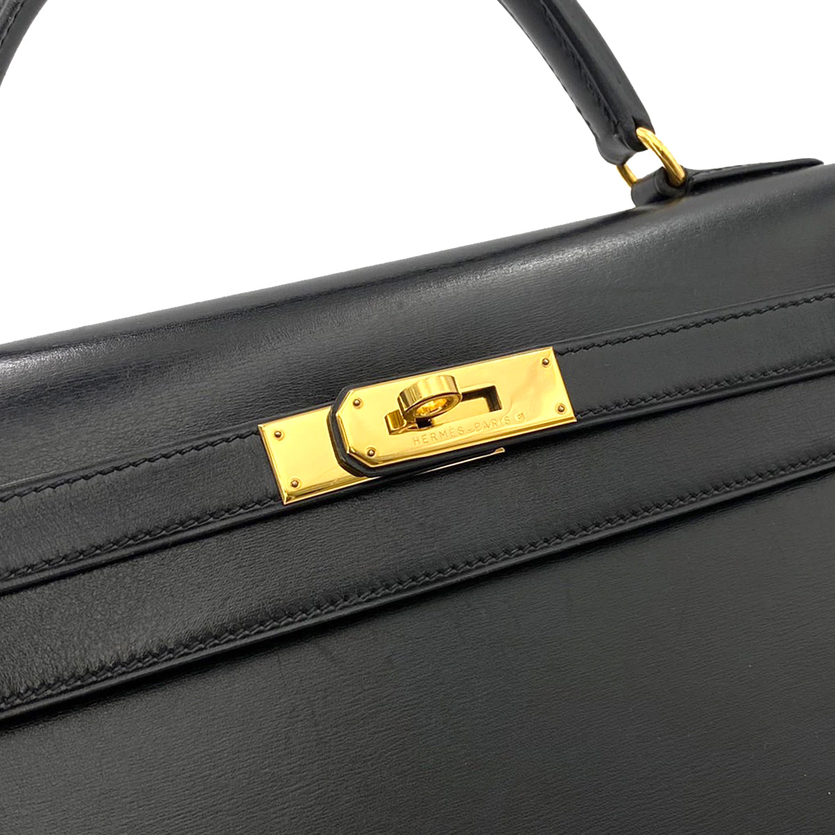 HERMES KELLY 32 SELLIER BLACK BOXCALF HAND SHOULDER BAG □B 90241688