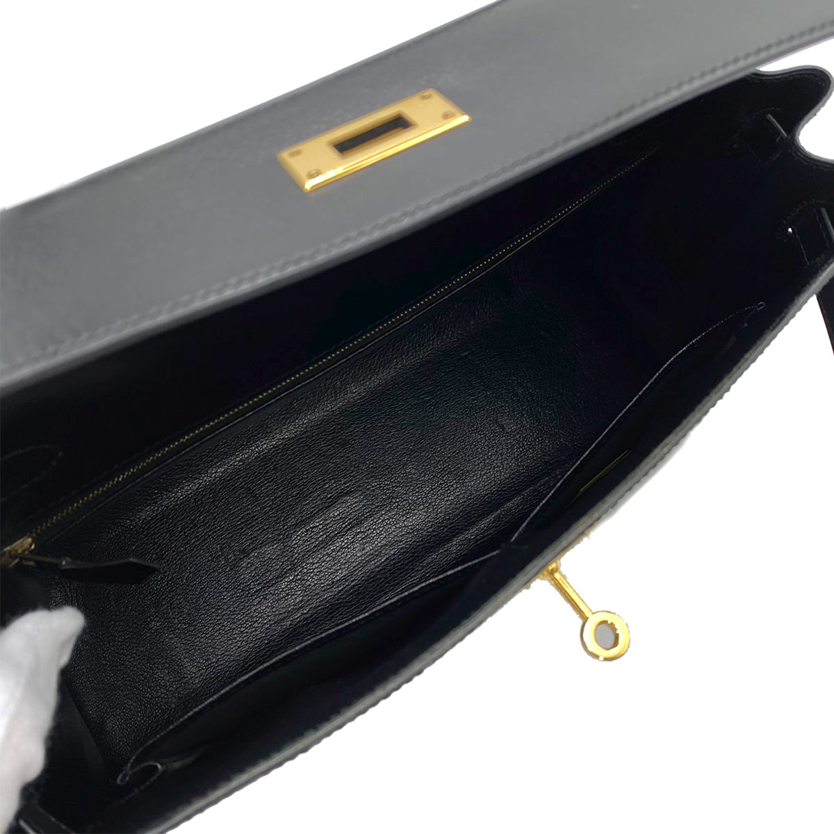 HERMES KELLY 32 SELLIER BLACK BOXCALF HAND SHOULDER BAG □B 90241688