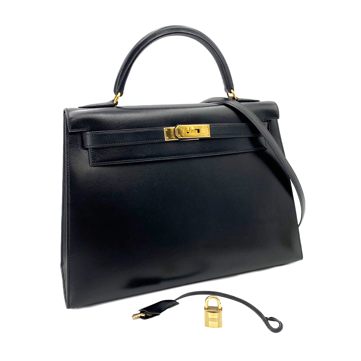 HERMES KELLY 32 SELLIER BLACK BOXCALF HAND SHOULDER BAG □B 90241688