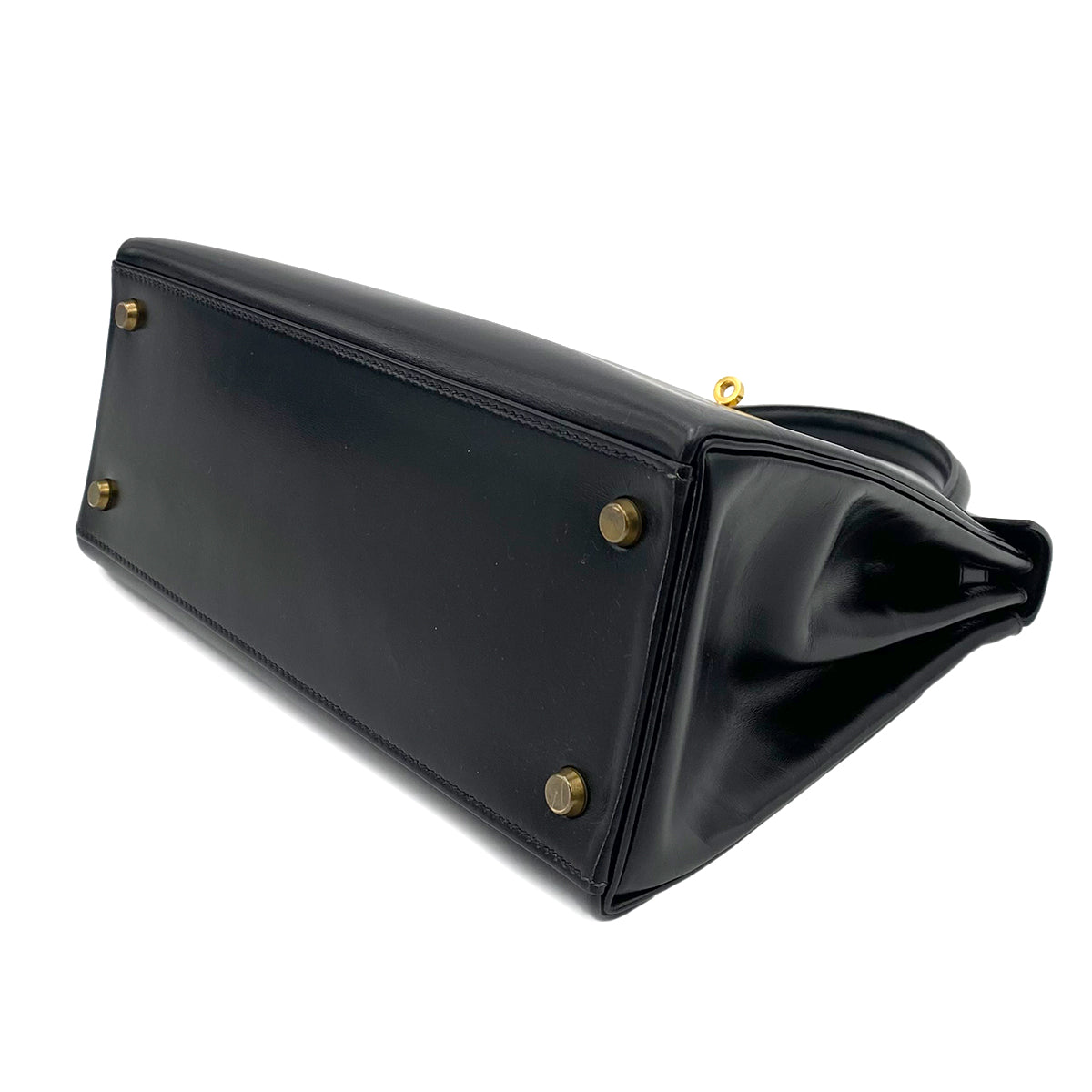 HERMES KELLY 28 RETOURNE BLACK BOXCALF HAND SHOULDER BAG 〇R 90241691