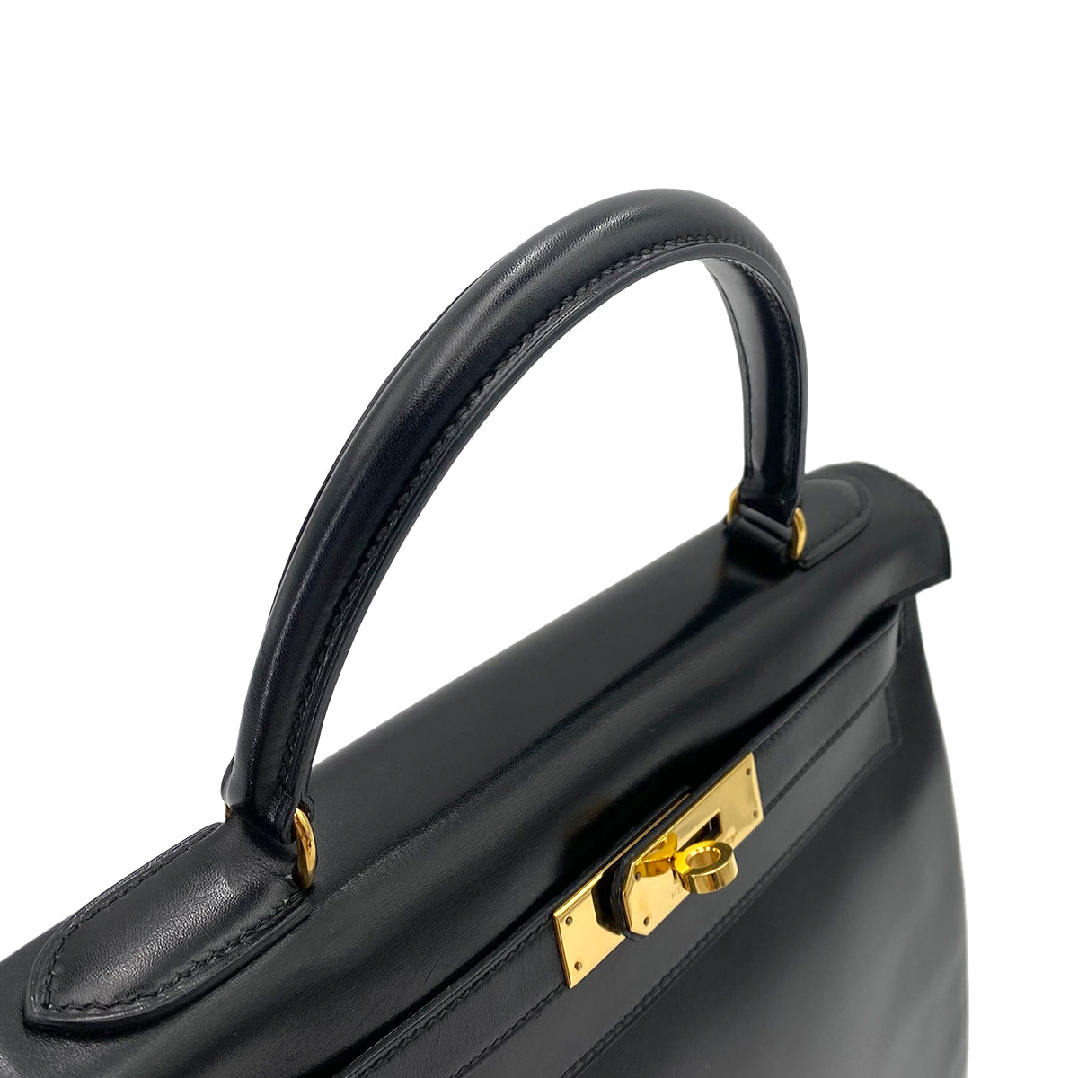 HERMES KELLY 28 RETOURNE BLACK BOXCALF HAND SHOULDER BAG 〇R 90241691