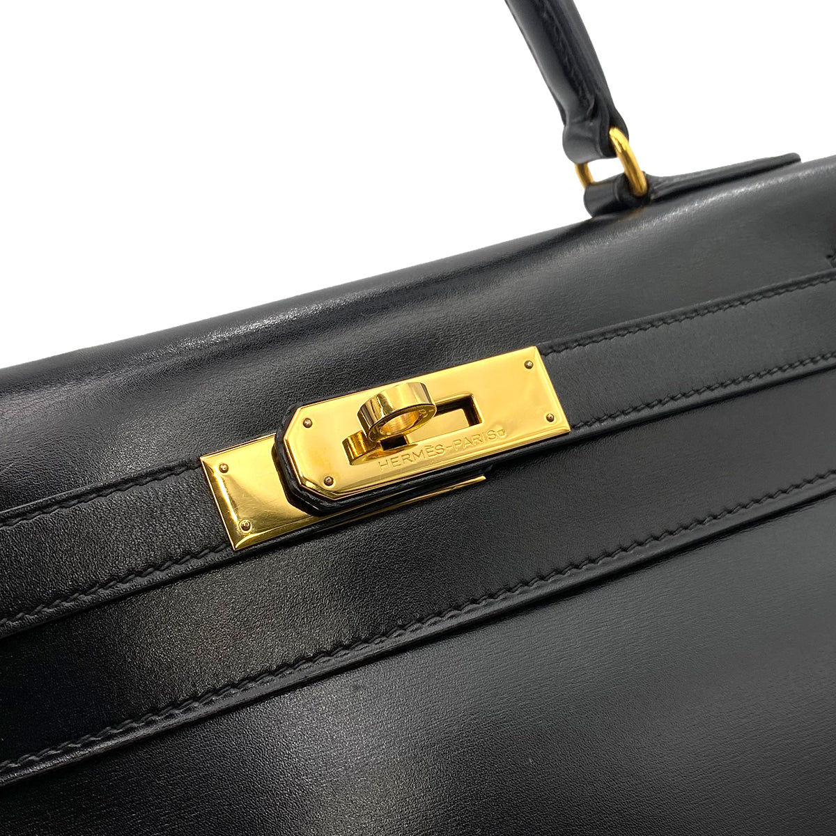 HERMES KELLY 28 RETOURNE BLACK BOXCALF HAND SHOULDER BAG 〇R 90241691