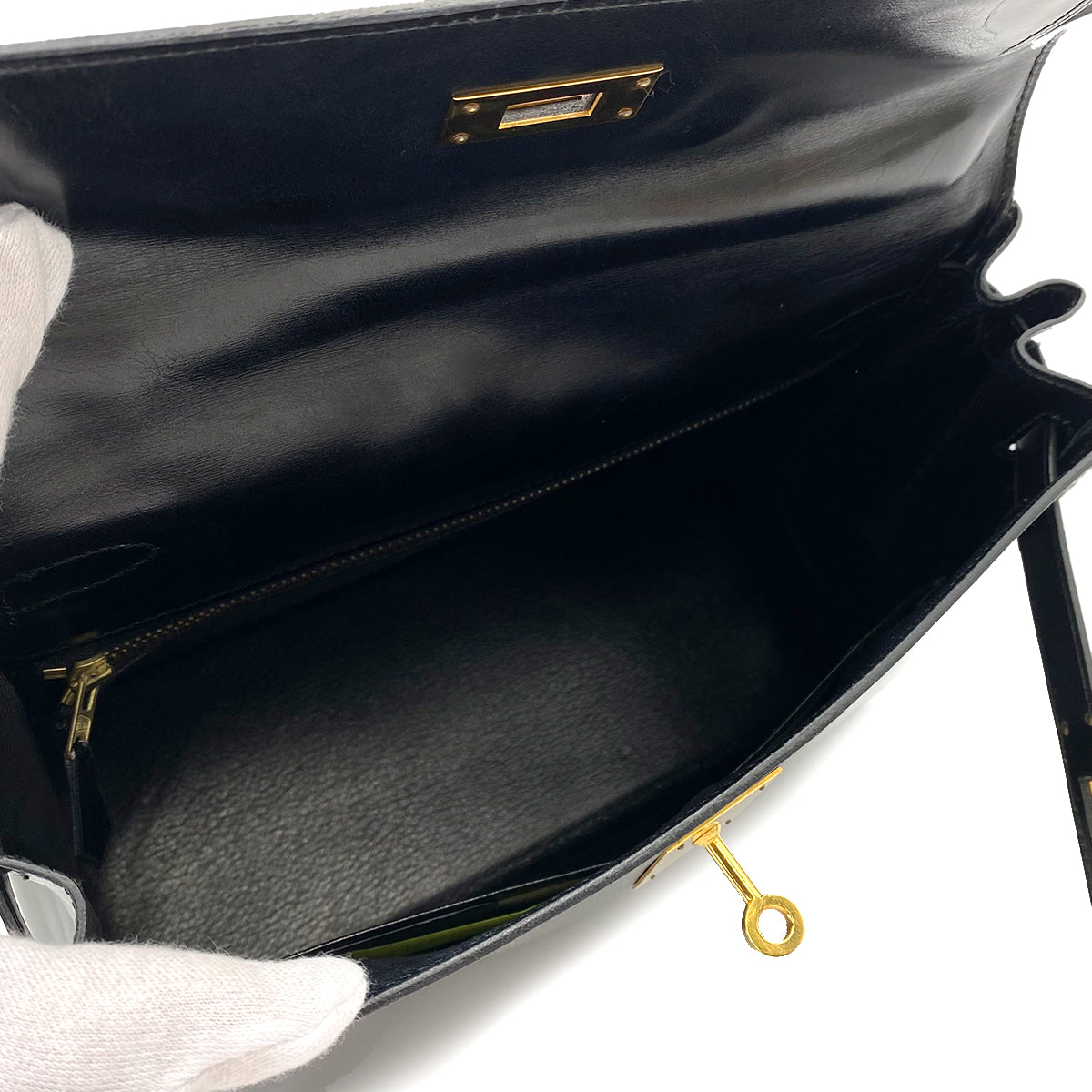 HERMES KELLY 28 RETOURNE BLACK BOXCALF HAND SHOULDER BAG 〇R 90241691