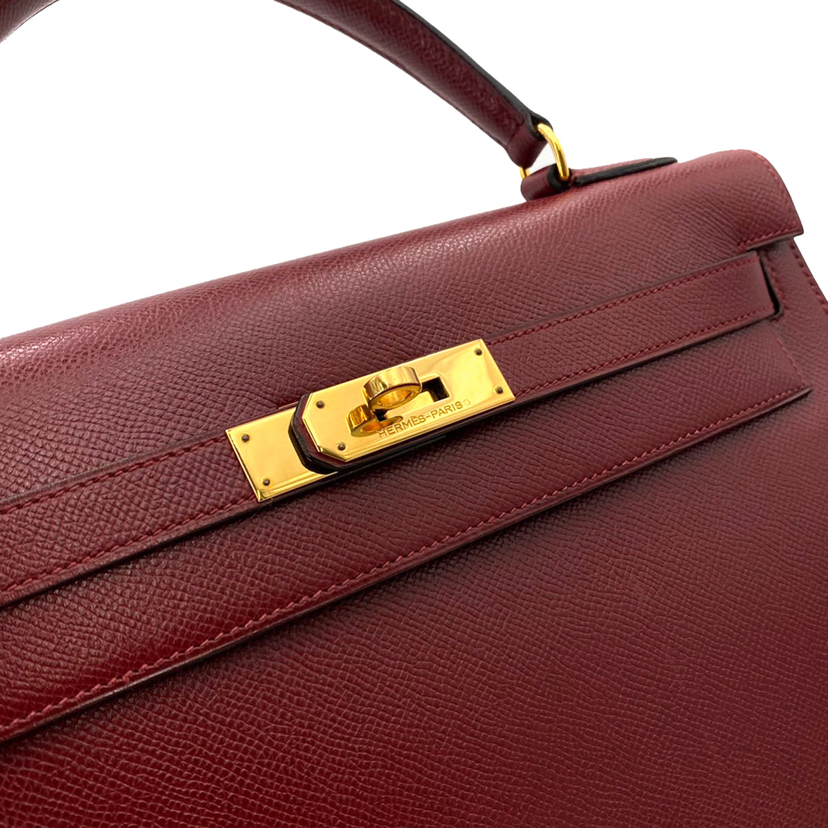 HERMES KELLY 32 SELLIER ROUGE H COUCHEVEL HAND SHOULDER BAG 〇T 90241692