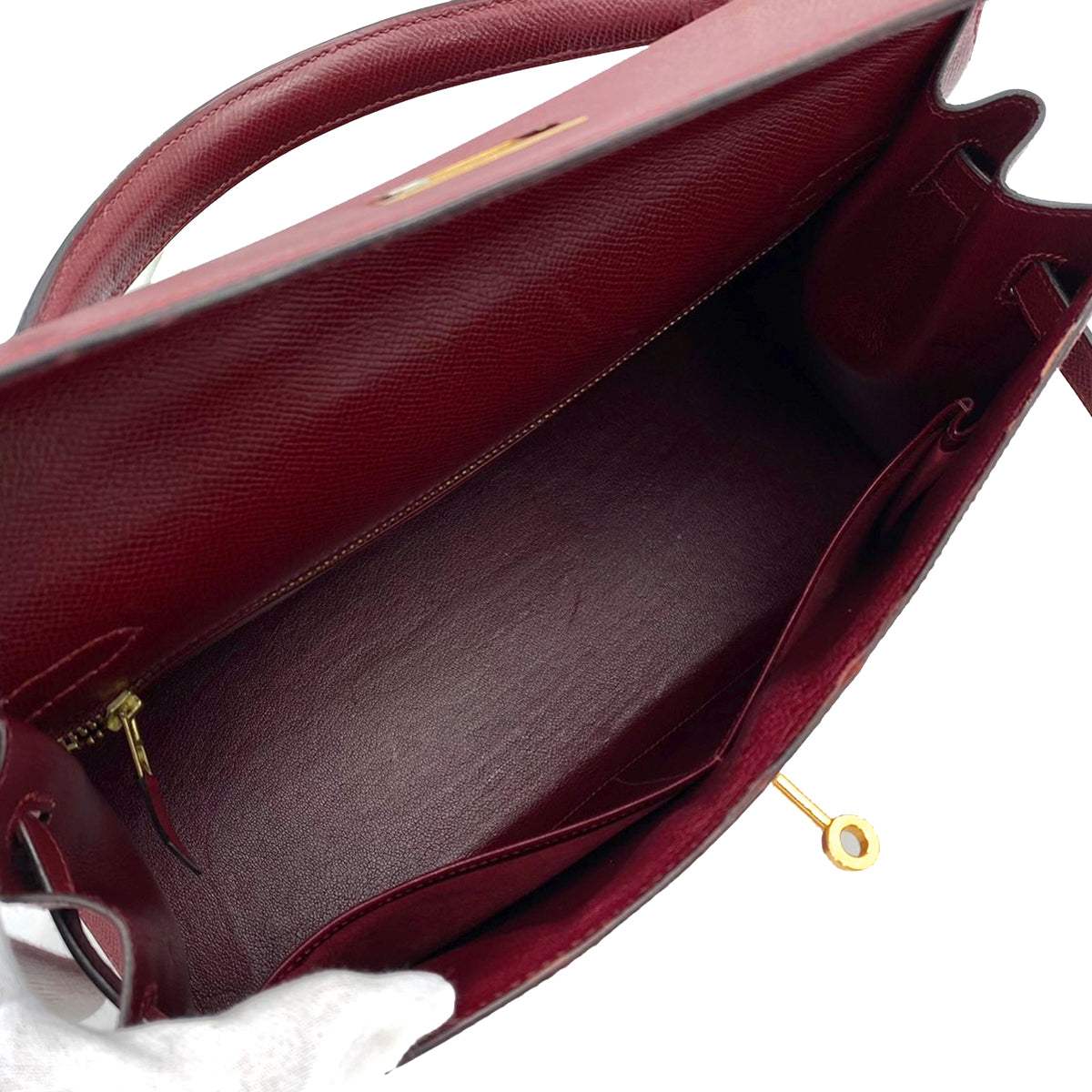 HERMES KELLY 32 SELLIER ROUGE H COUCHEVEL HAND SHOULDER BAG 〇T 90241692