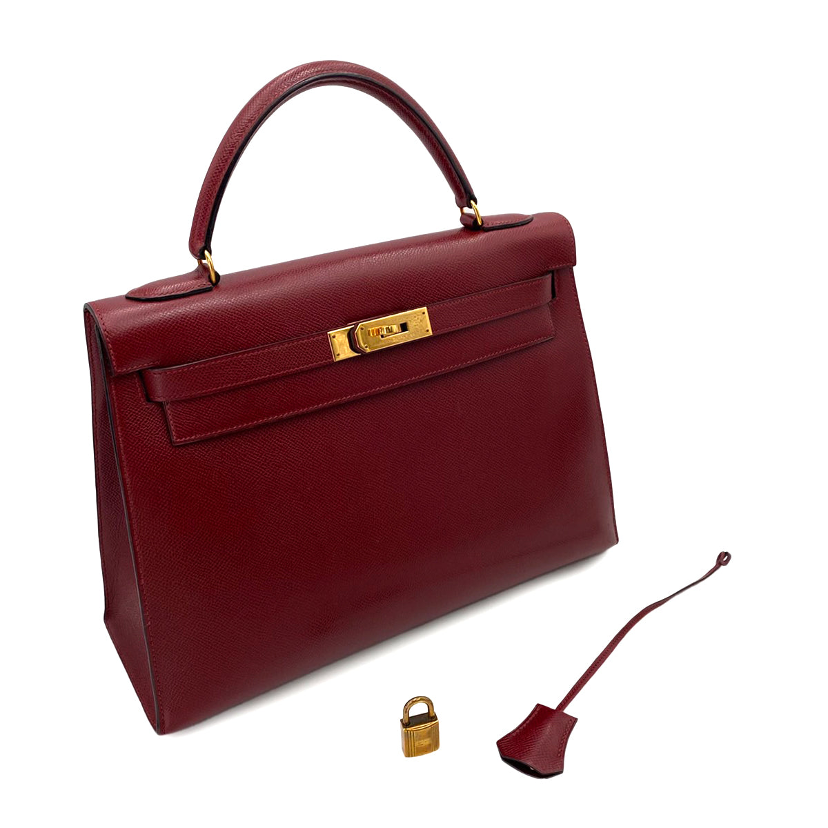 HERMES KELLY 32 SELLIER ROUGE H COUCHEVEL HAND SHOULDER BAG 〇T 90241692