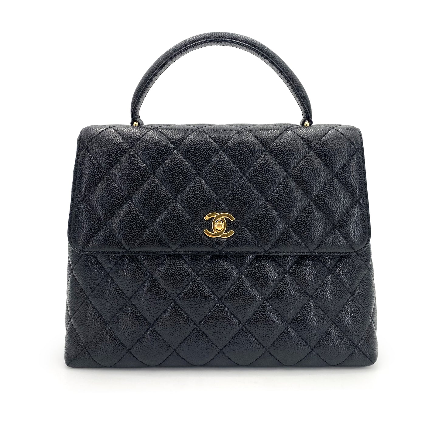 CHANEL VINTAGE MATELASSE HAND BAG BLACK CAVIAR SKIN 90241695