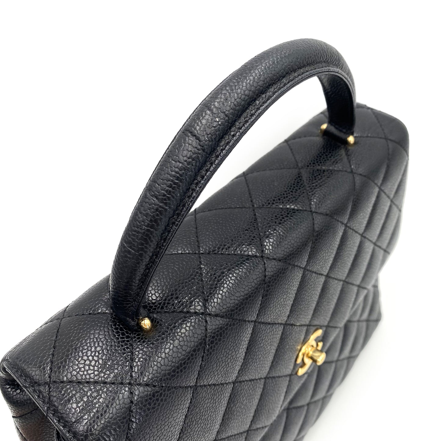 CHANEL VINTAGE MATELASSE HAND BAG BLACK CAVIAR SKIN 90241695