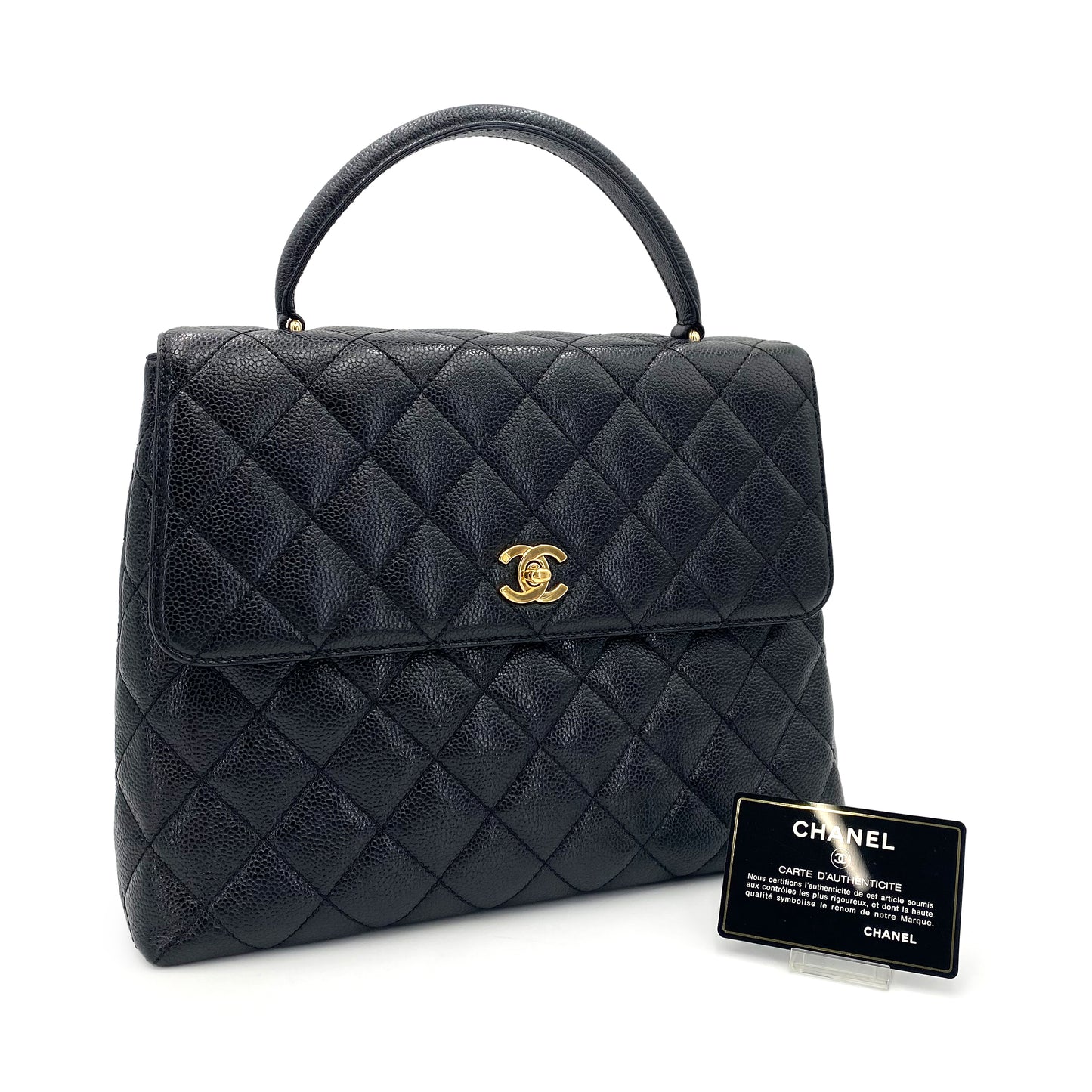 CHANEL VINTAGE MATELASSE HAND BAG BLACK CAVIAR SKIN 90241695