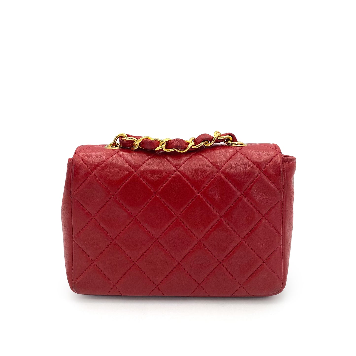 CHANEL VINTAGE MINI MATELASSE CHAIN SHOULDER BAG RED LAMB SKIN 90241698