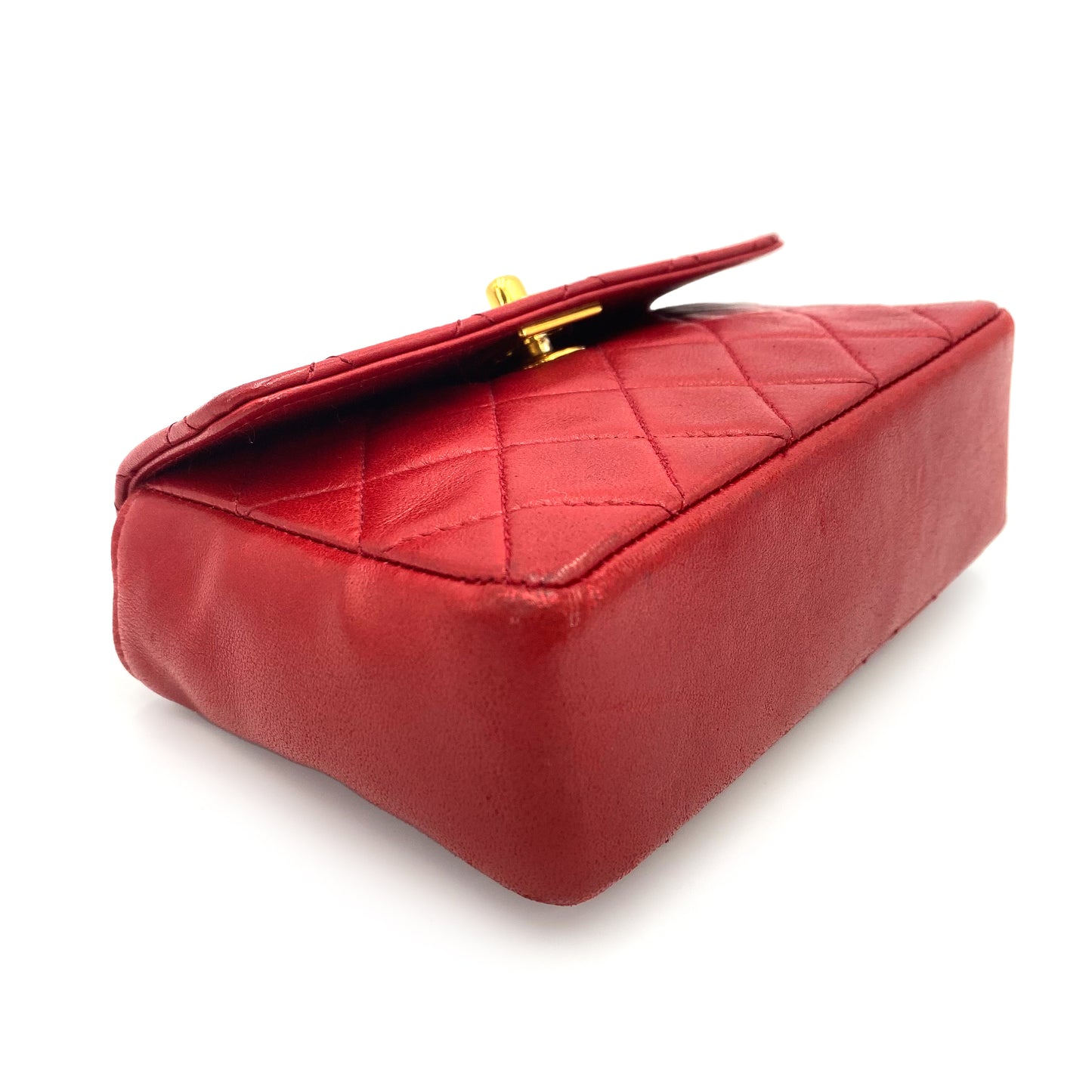 CHANEL VINTAGE MINI MATELASSE CHAIN SHOULDER BAG RED LAMB SKIN 90241698
