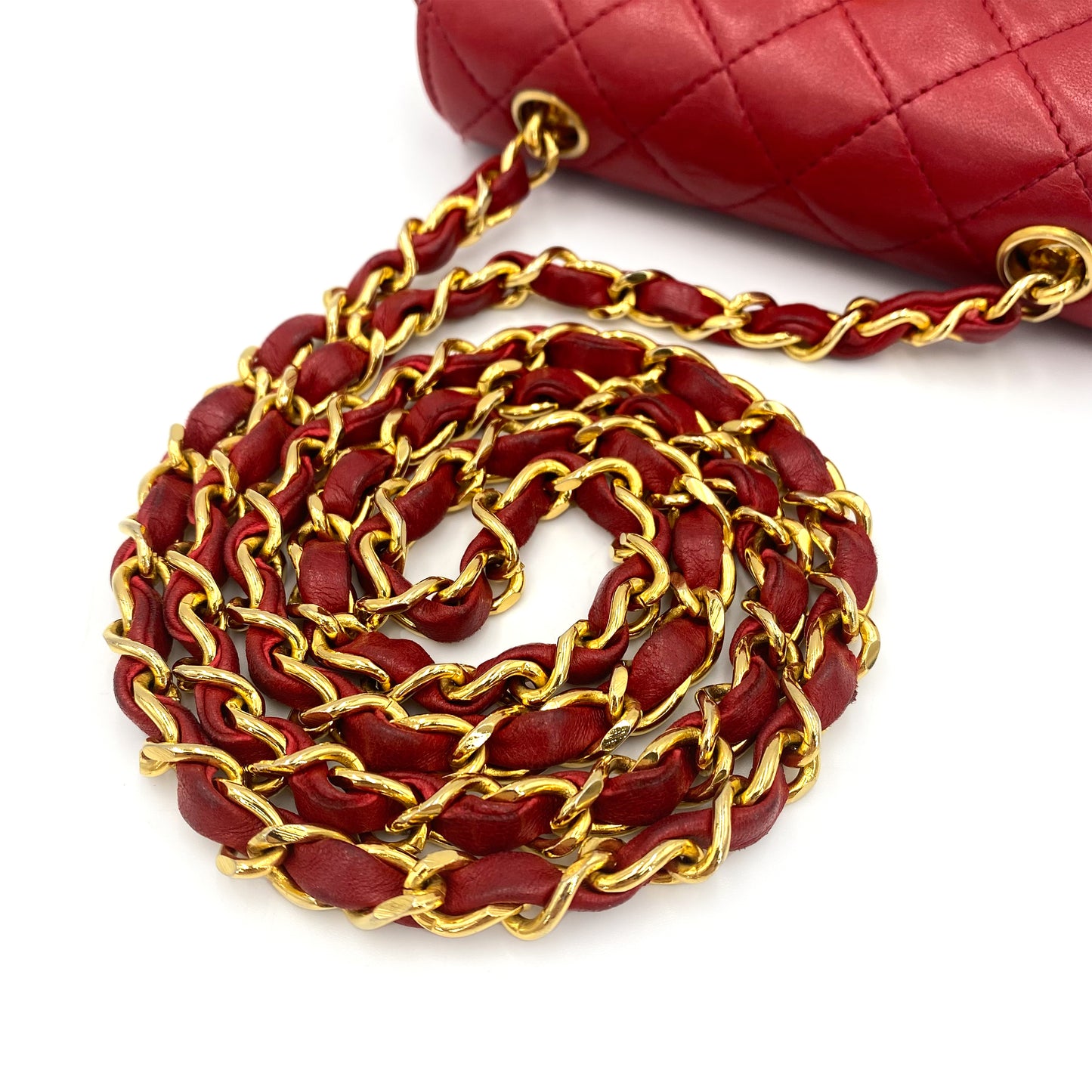 CHANEL VINTAGE MINI MATELASSE CHAIN SHOULDER BAG RED LAMB SKIN 90241698