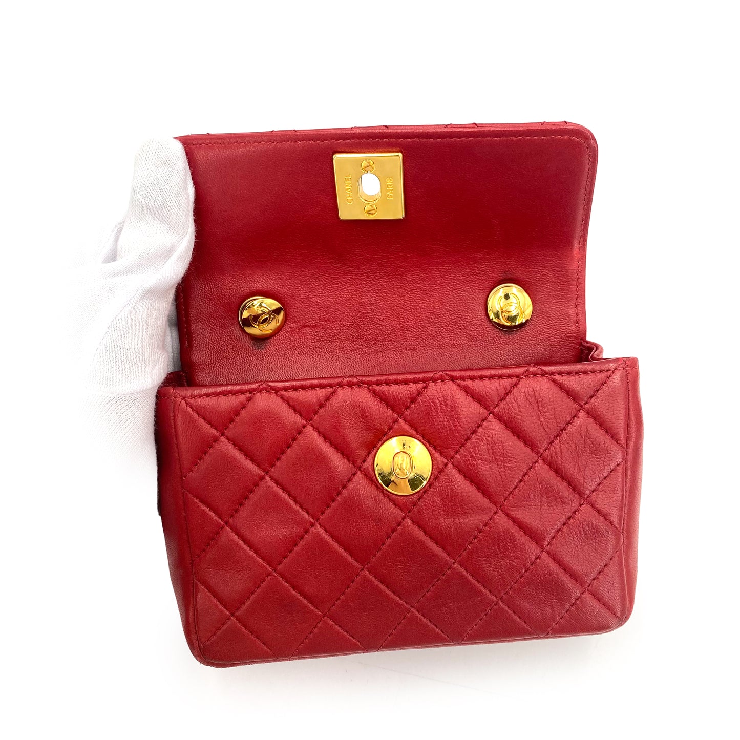 CHANEL VINTAGE MINI MATELASSE CHAIN SHOULDER BAG RED LAMB SKIN 90241698