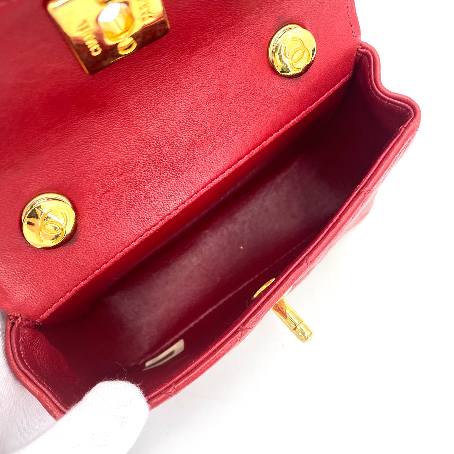 CHANEL VINTAGE MINI MATELASSE CHAIN SHOULDER BAG RED LAMB SKIN 90241698