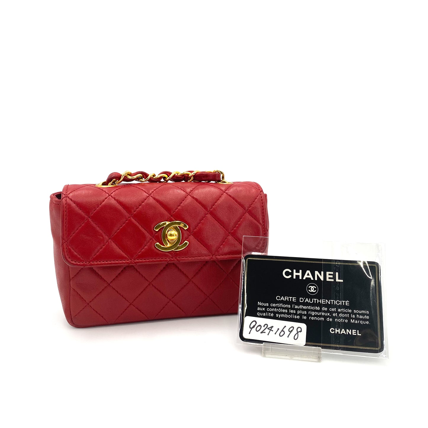 CHANEL VINTAGE MINI MATELASSE CHAIN SHOULDER BAG RED LAMB SKIN 90241698