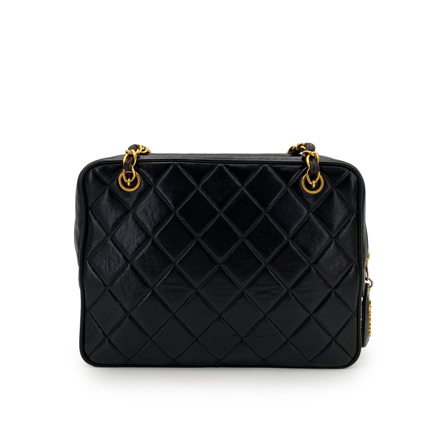 CHANEL VINTAGE MATELASSE CHAIN TOTE BAG BLACK LAMB SKIN 90241701