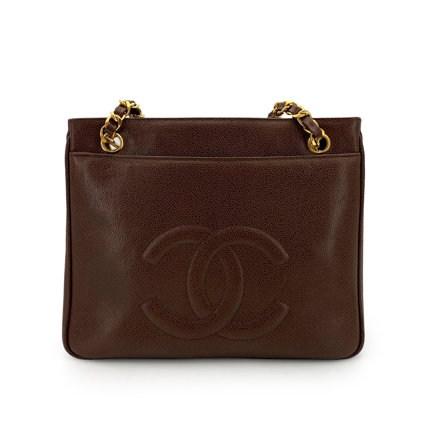 CHANEL VINTAGE CHAIN TOTE BAG BROWN CAVIAR SKIN 90241702