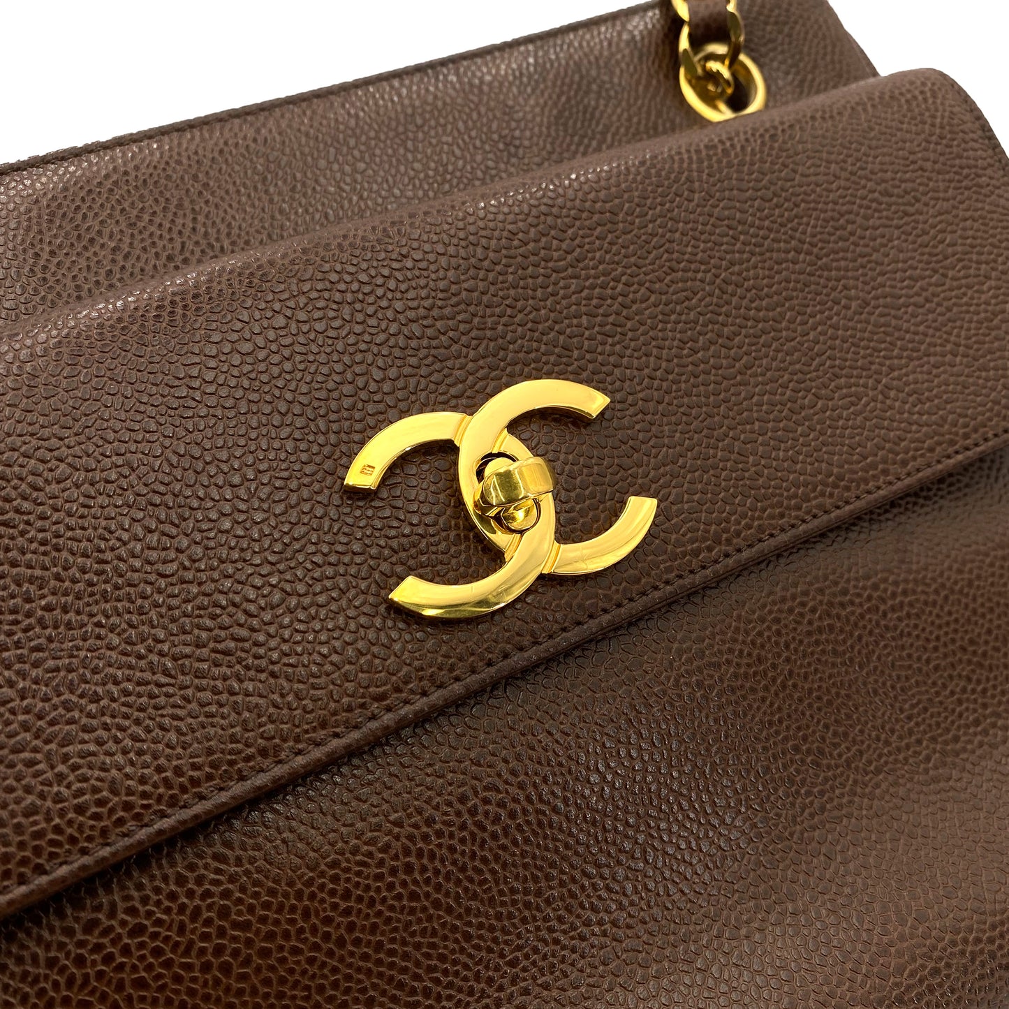 CHANEL VINTAGE CHAIN TOTE BAG BROWN CAVIAR SKIN 90241702
