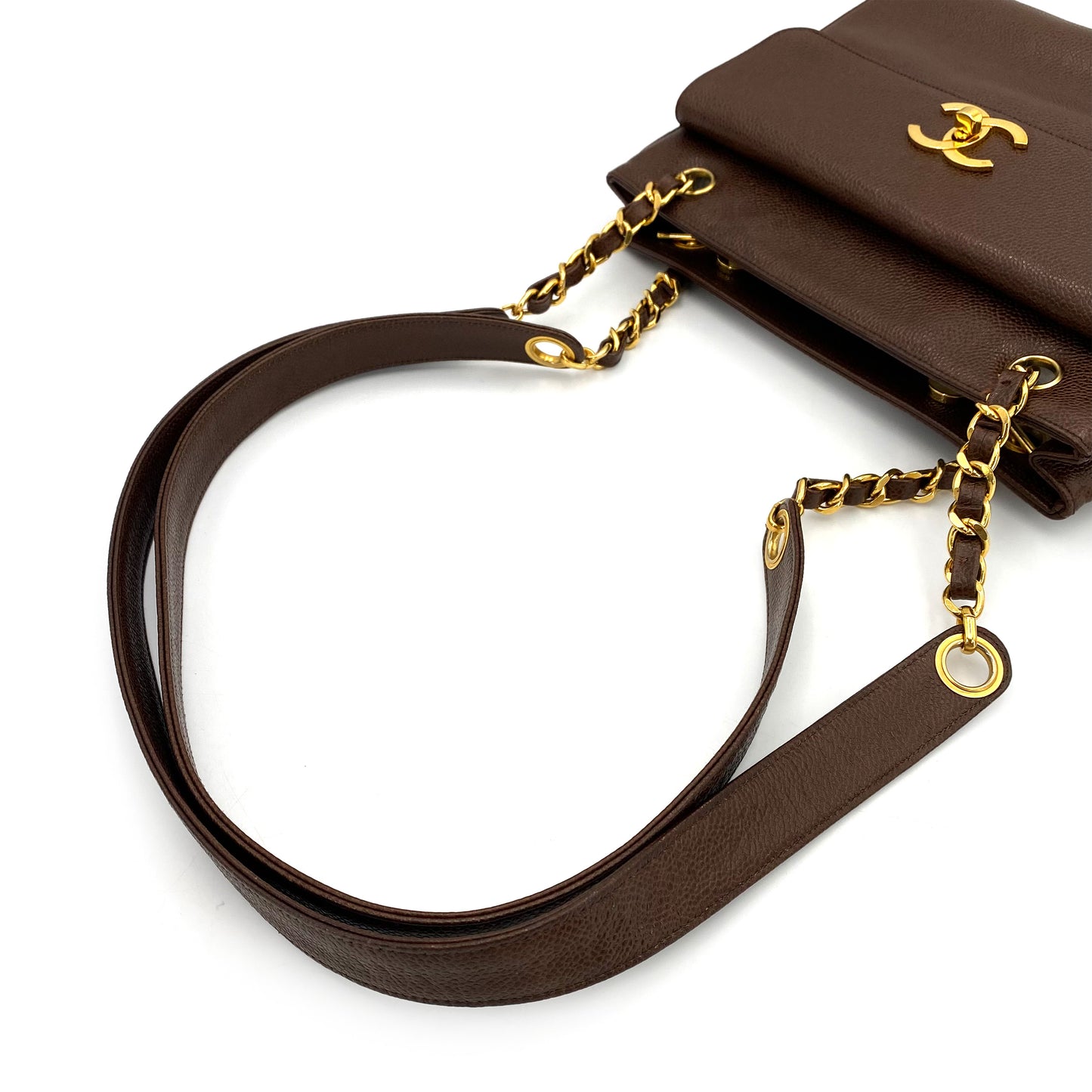 CHANEL VINTAGE CHAIN TOTE BAG BROWN CAVIAR SKIN 90241702
