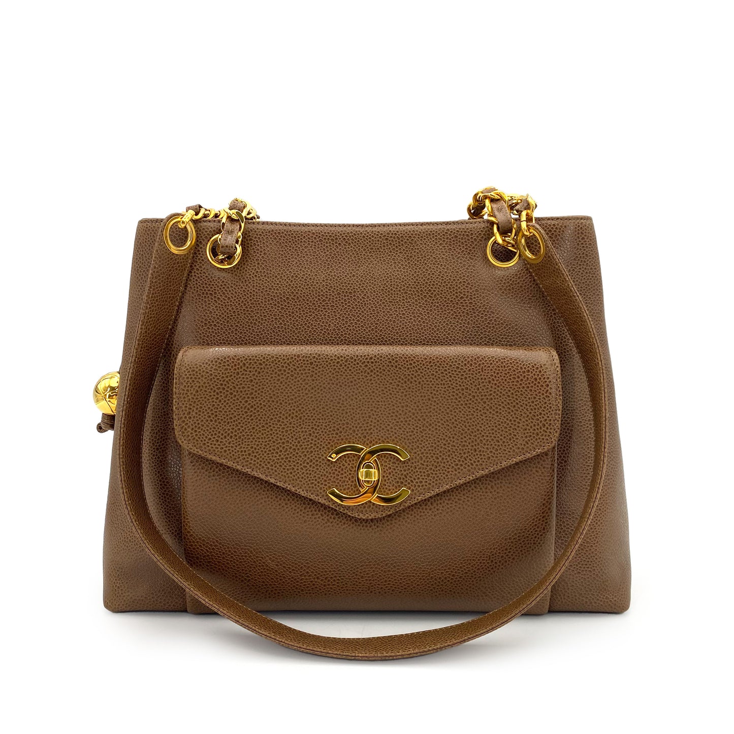 CHANEL VINTAGE CHAIN TOTE BAG BROWN CAVIAR SKIN 90241703