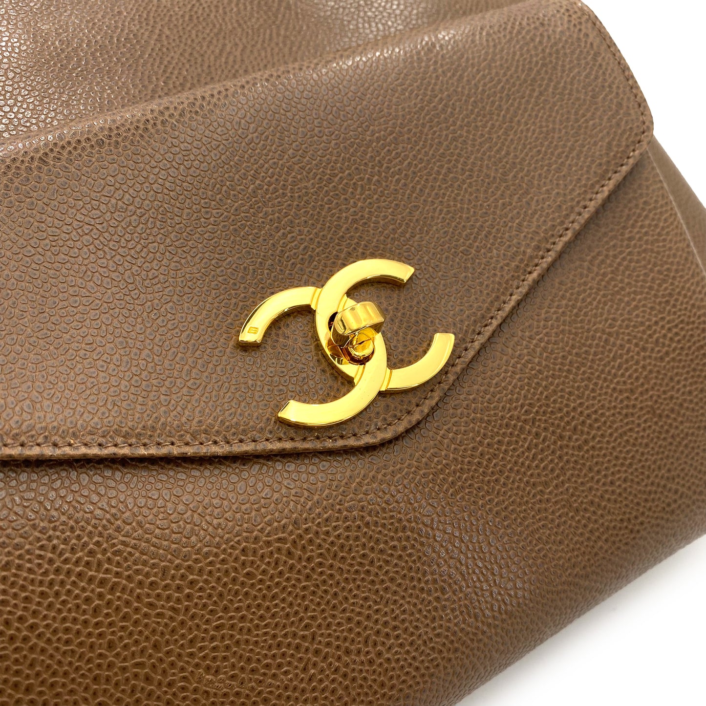 CHANEL VINTAGE CHAIN TOTE BAG BROWN CAVIAR SKIN 90241703