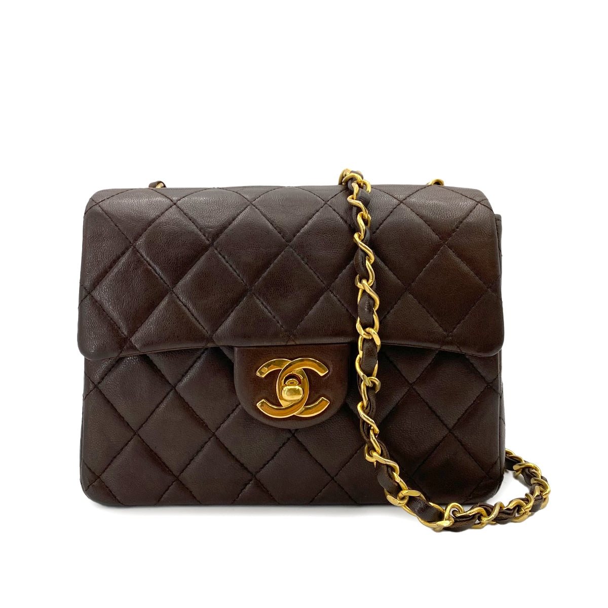 CHANEL VINTAGE MINI SQUARE 17 FLAP CHAIN SHOULDER BAG BROWN LAMB SKIN 90241704