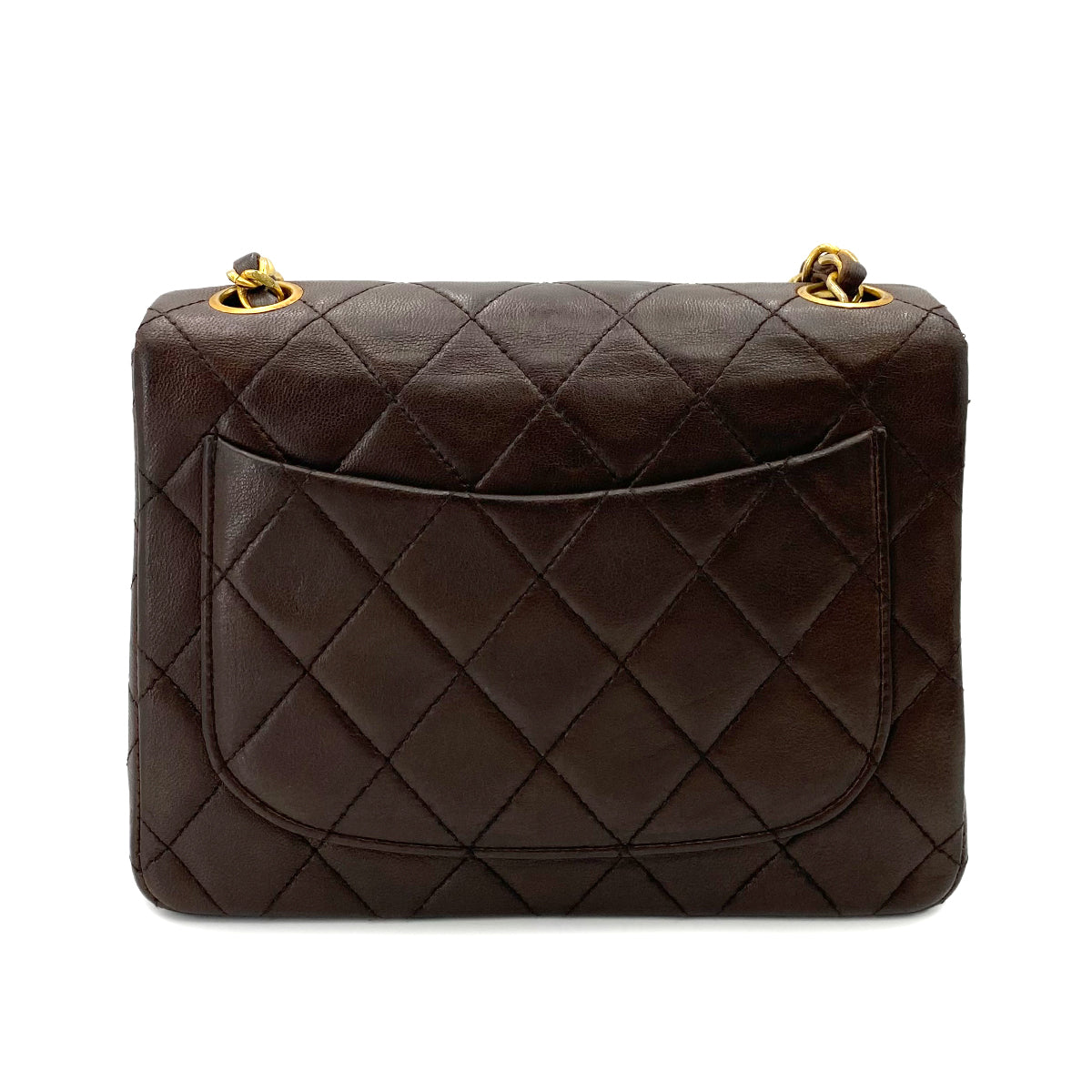 CHANEL VINTAGE MINI SQUARE 17 FLAP CHAIN SHOULDER BAG BROWN LAMB SKIN 90241704